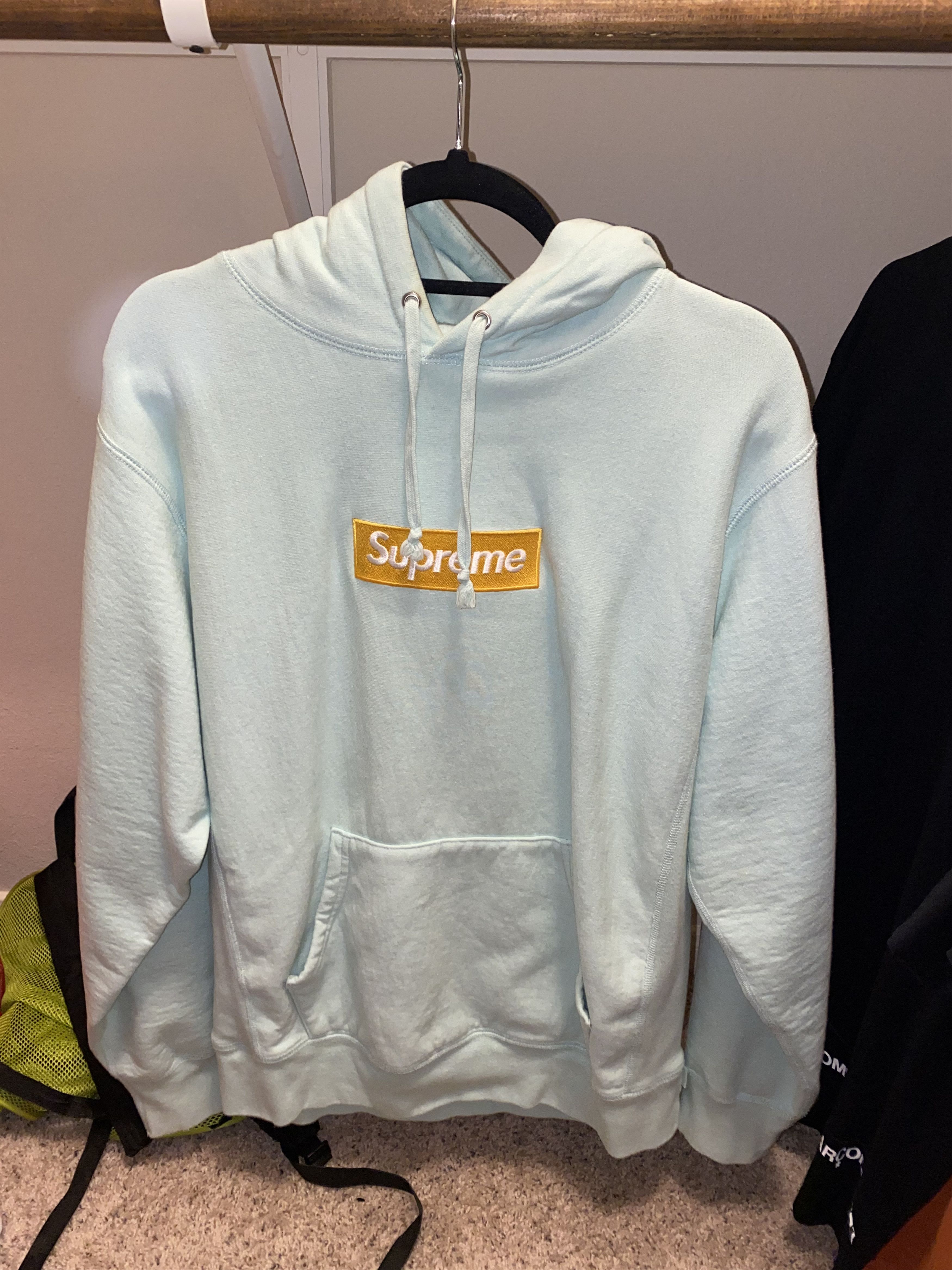 Supreme Supreme Ice Blue/Gold Box Logo Hoodie FW17