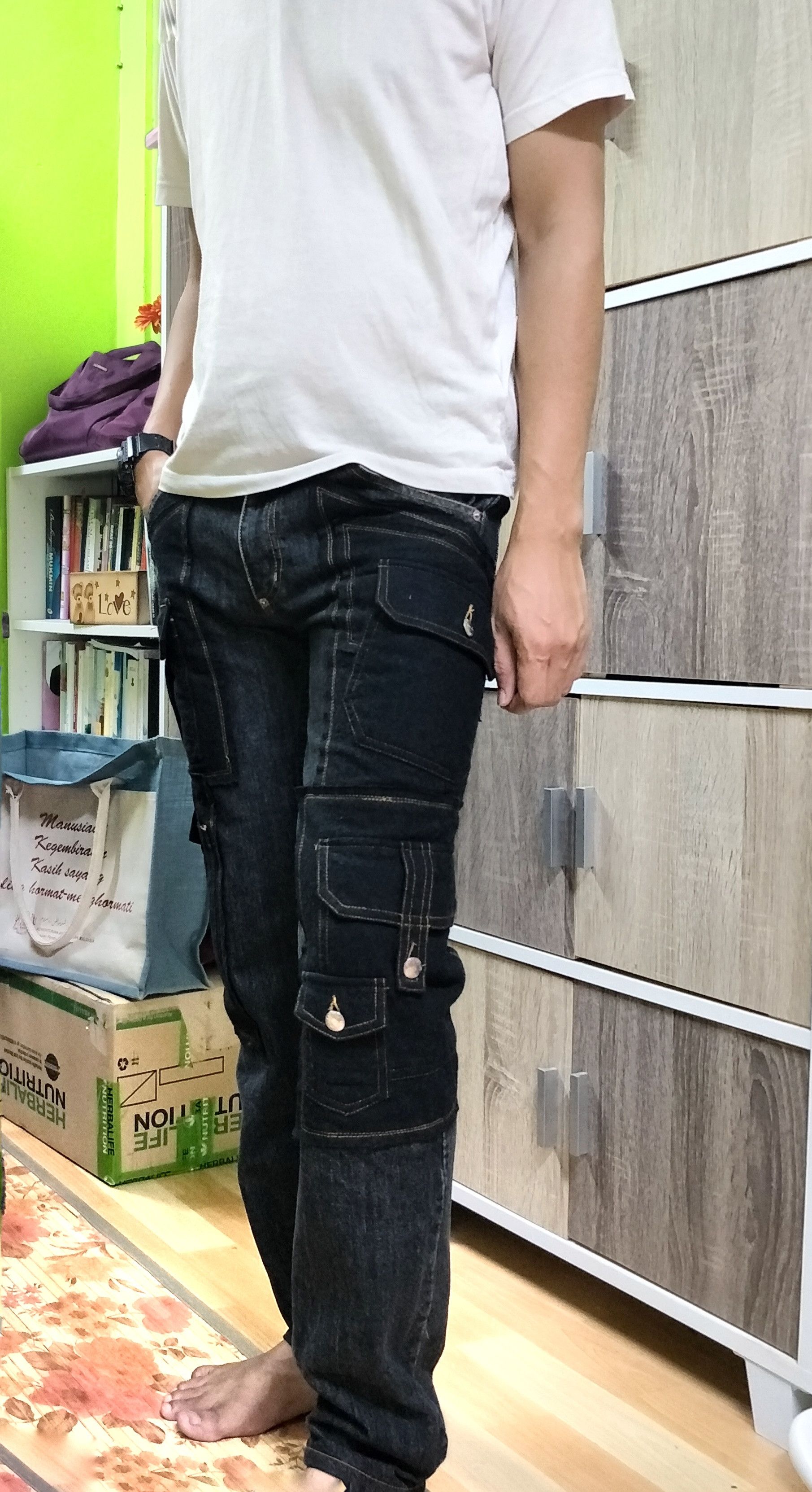 Katharine Hamnett London Black Hybrid Cargo Denim Size US 31 - 3 Thumbnail