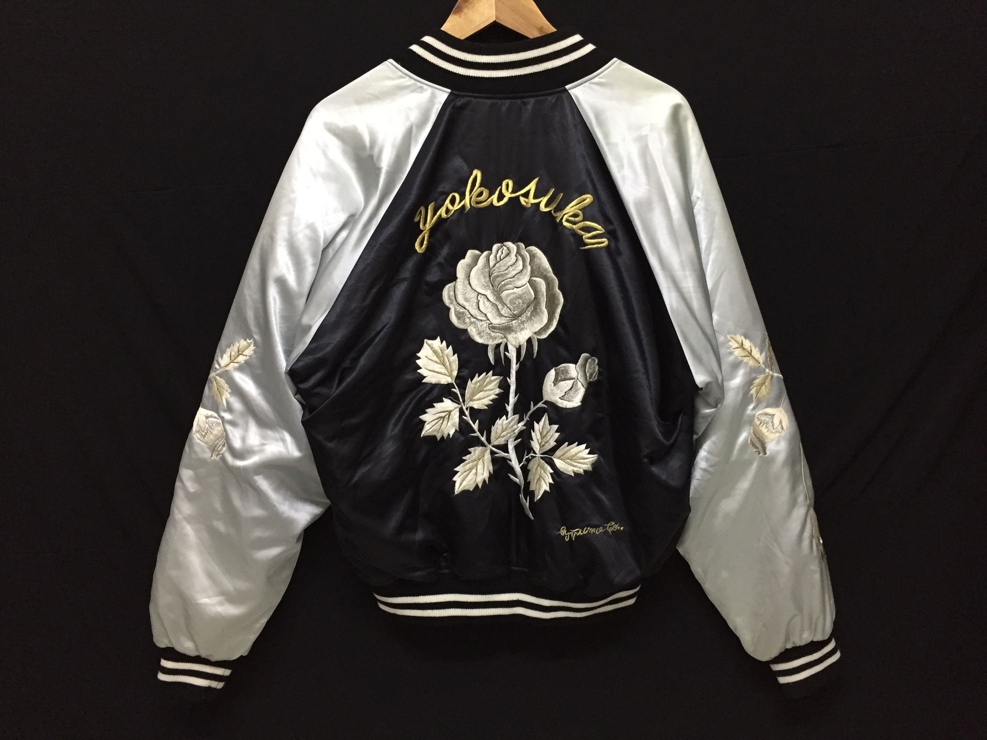 Japanese Brand × Vintage Vtg Silver Black Rose Embroidered Sukajan Size US L / EU 52-54 / 3 - 3 Thumbnail