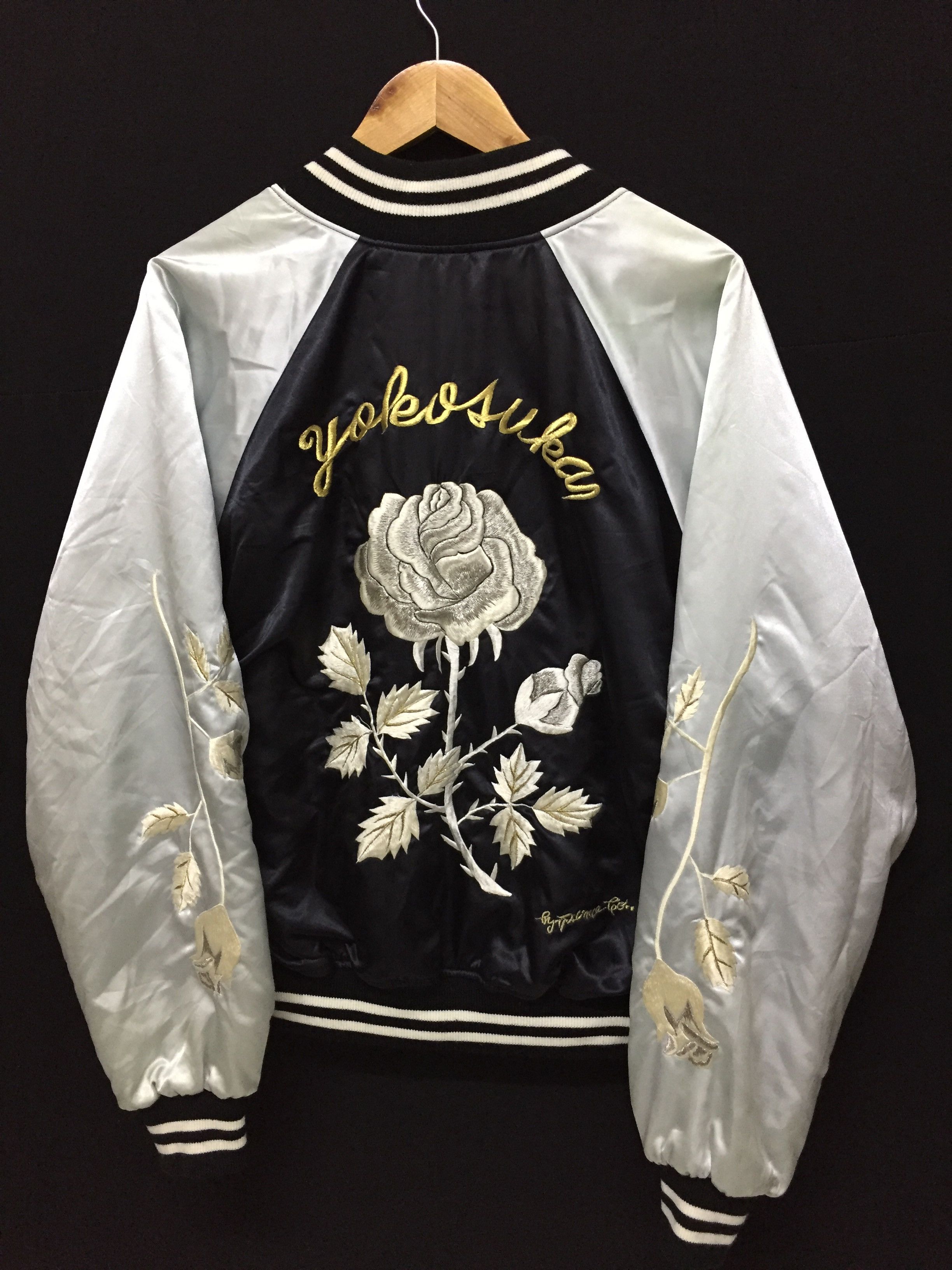 Japanese Brand × Vintage Vtg Silver Black Rose Embroidered Sukajan Size US L / EU 52-54 / 3 - 1 Thumbnail