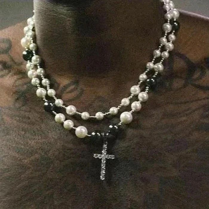 Jewelry × Vintage Pearl Cross Double Necklace Size ONE SIZE - 1 Thumbnail