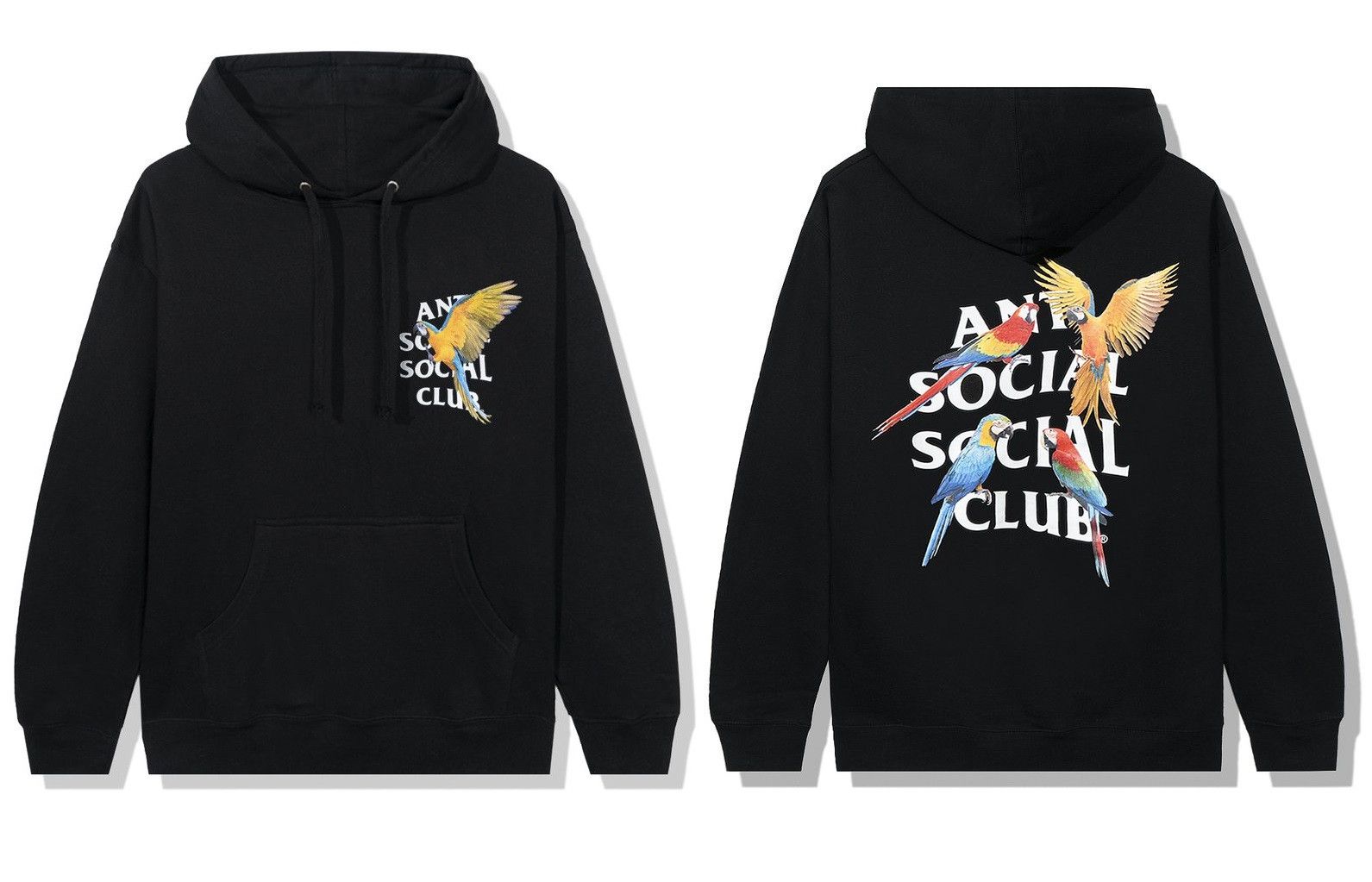 image of Anti Social Social Club Ds White Assc Parrot Colombia Black Hoodie Bape Kith Kaws (Size Small)