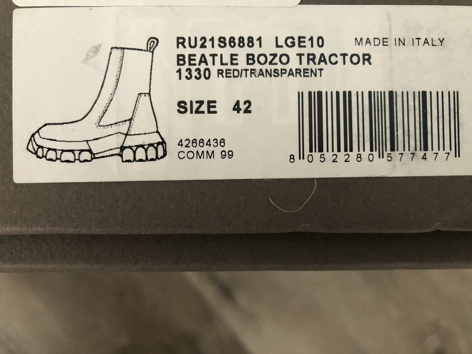 Rick Owens Cardinal Red Tractor Beatle Bozo Boots BNIB EU42 Rick Owens Cardinal Red Tractor Beatle Bozo Boots BNIB EU42