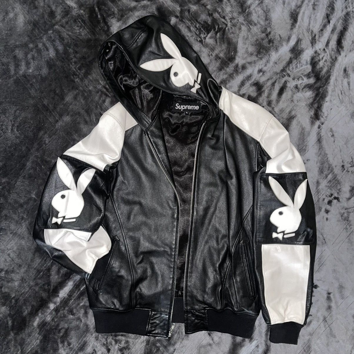 Supreme Supreme x Playboy leather puffy jacket | Grailed