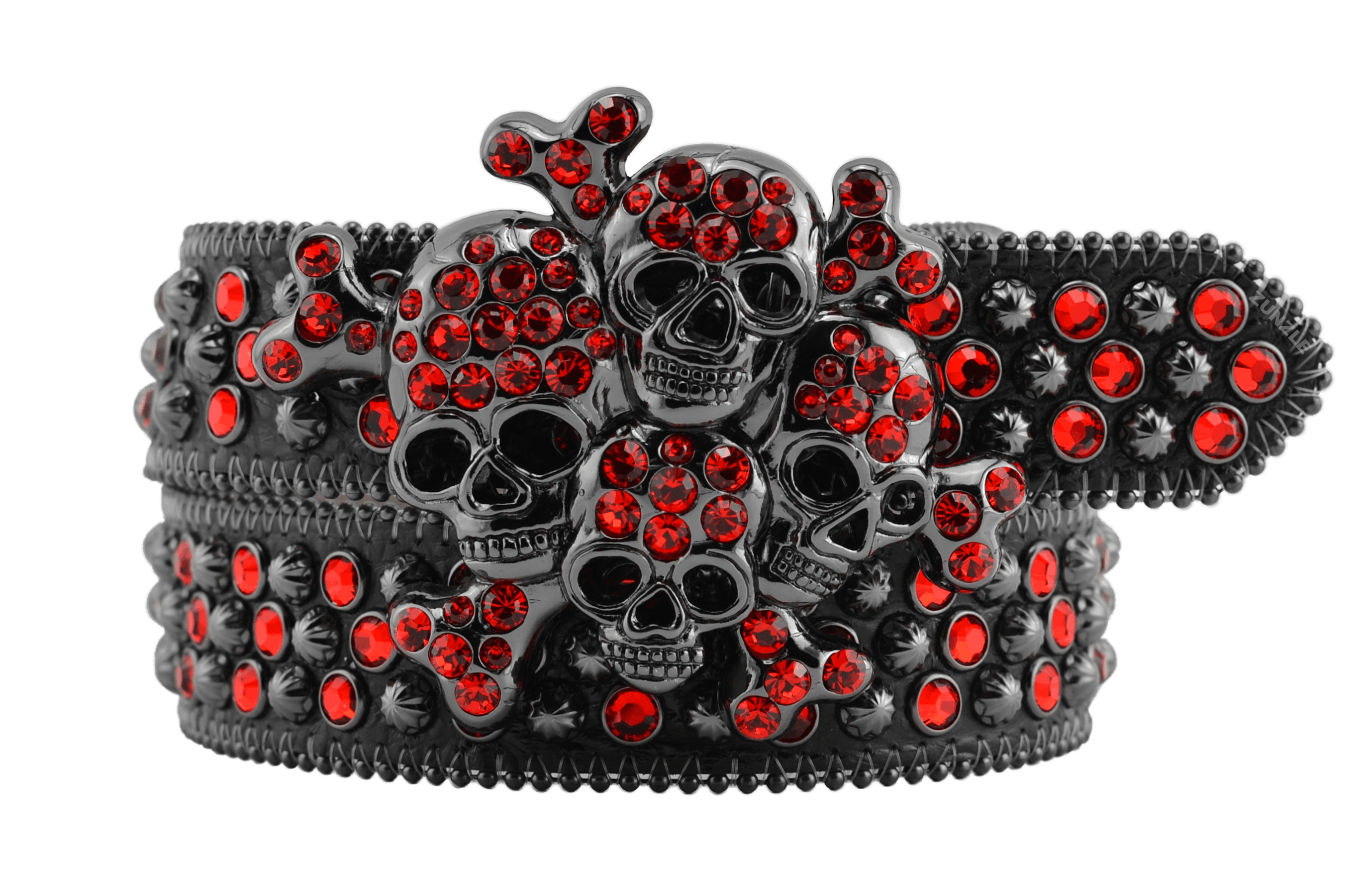 b.b. Simon Skull Black Red Fully Loaded Double Row Crystal Belt