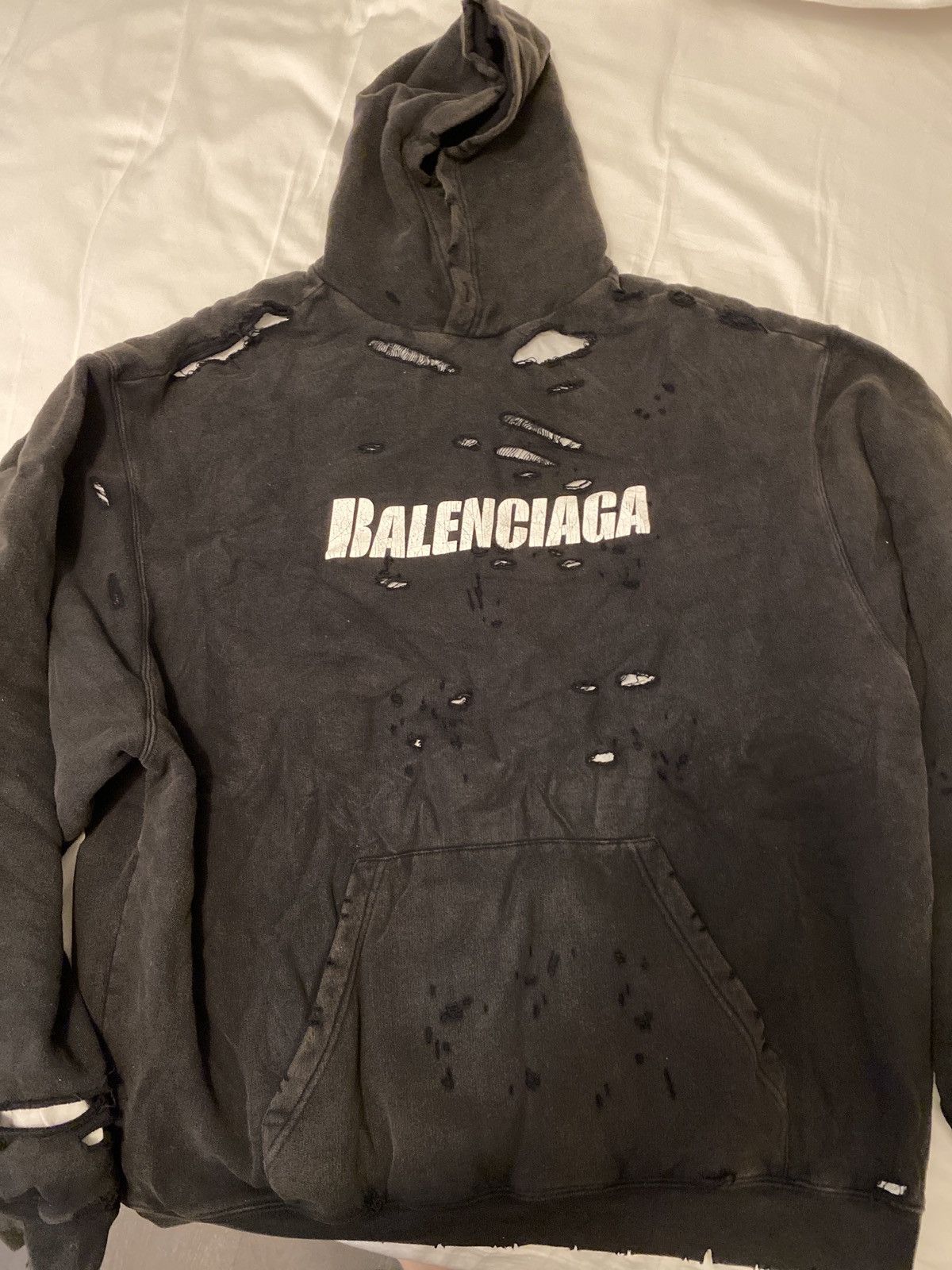 Balenciaga Balenciaga Caps destroyed hoodie black | Grailed