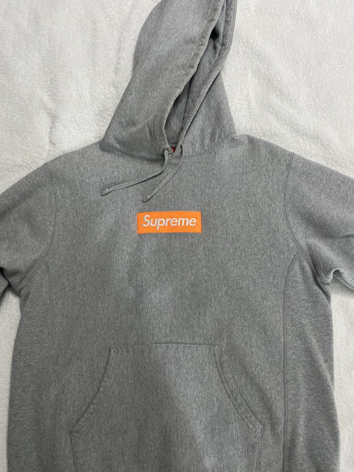 Supreme grey hoodie sale orange box logo