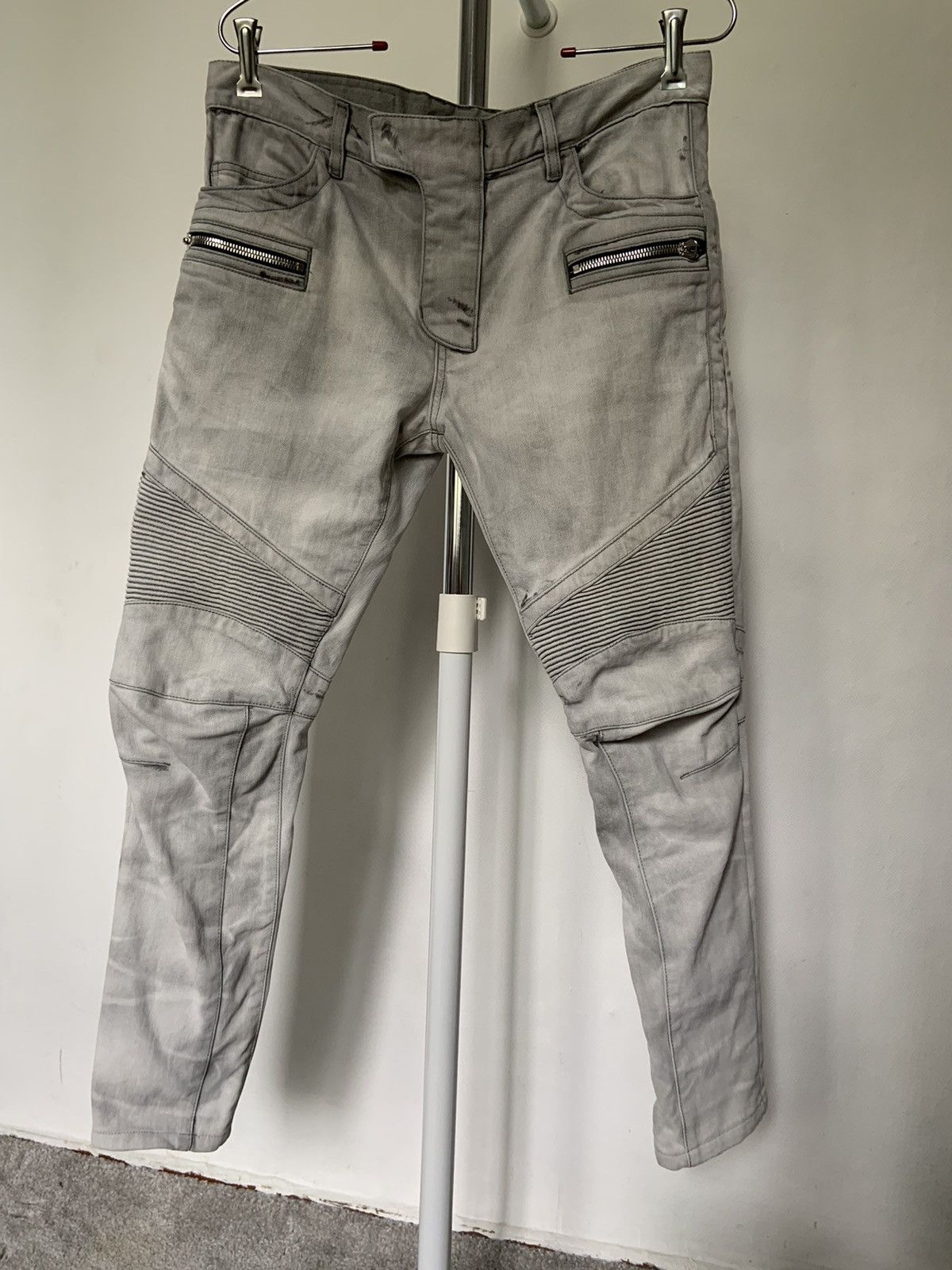 Mens Pierre Balmain Biker Jeans W/ Distress Gray selling Size 33x33