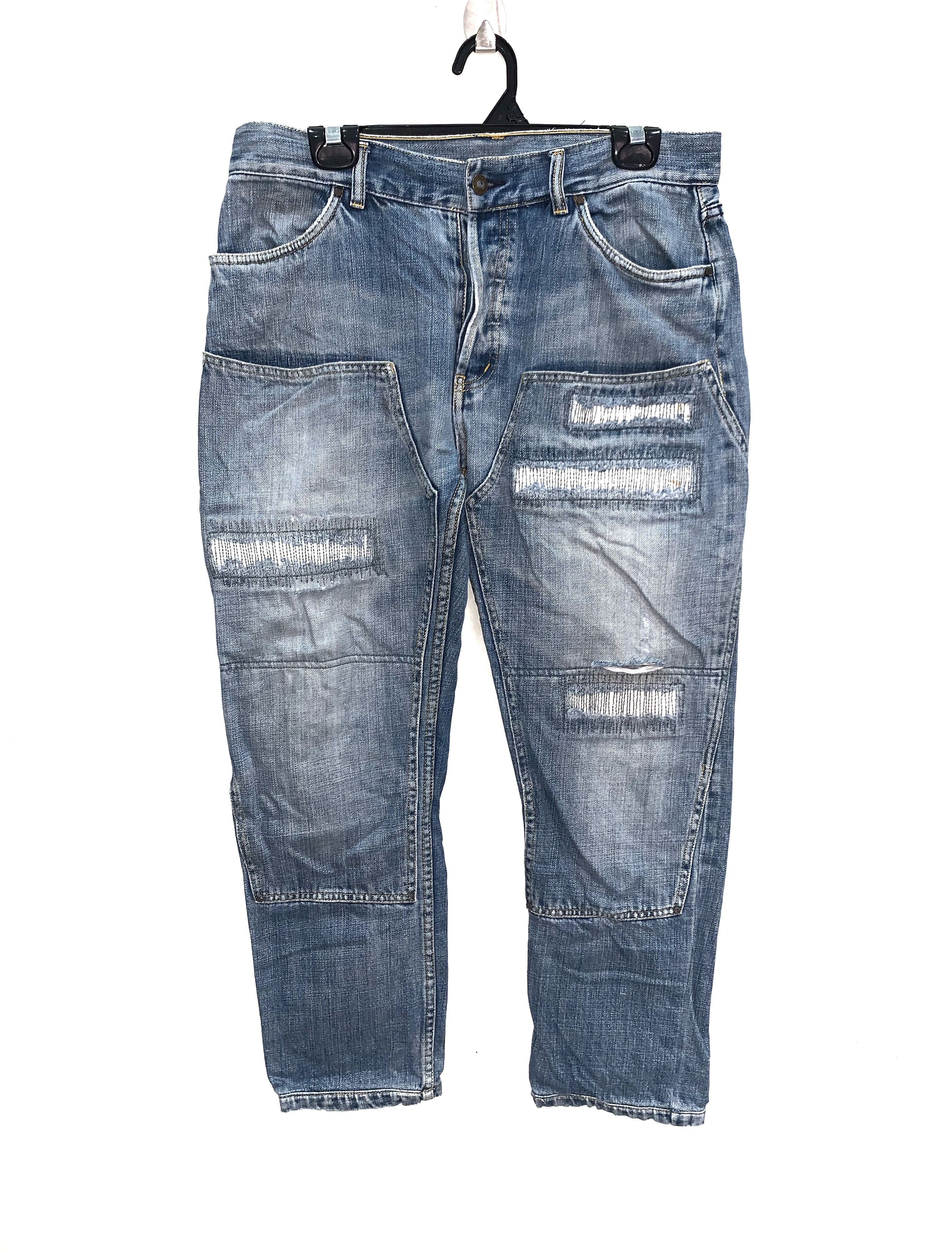 Vintage Double Knee Distressed Denim Pant Size US 33 - 1 Thumbnail