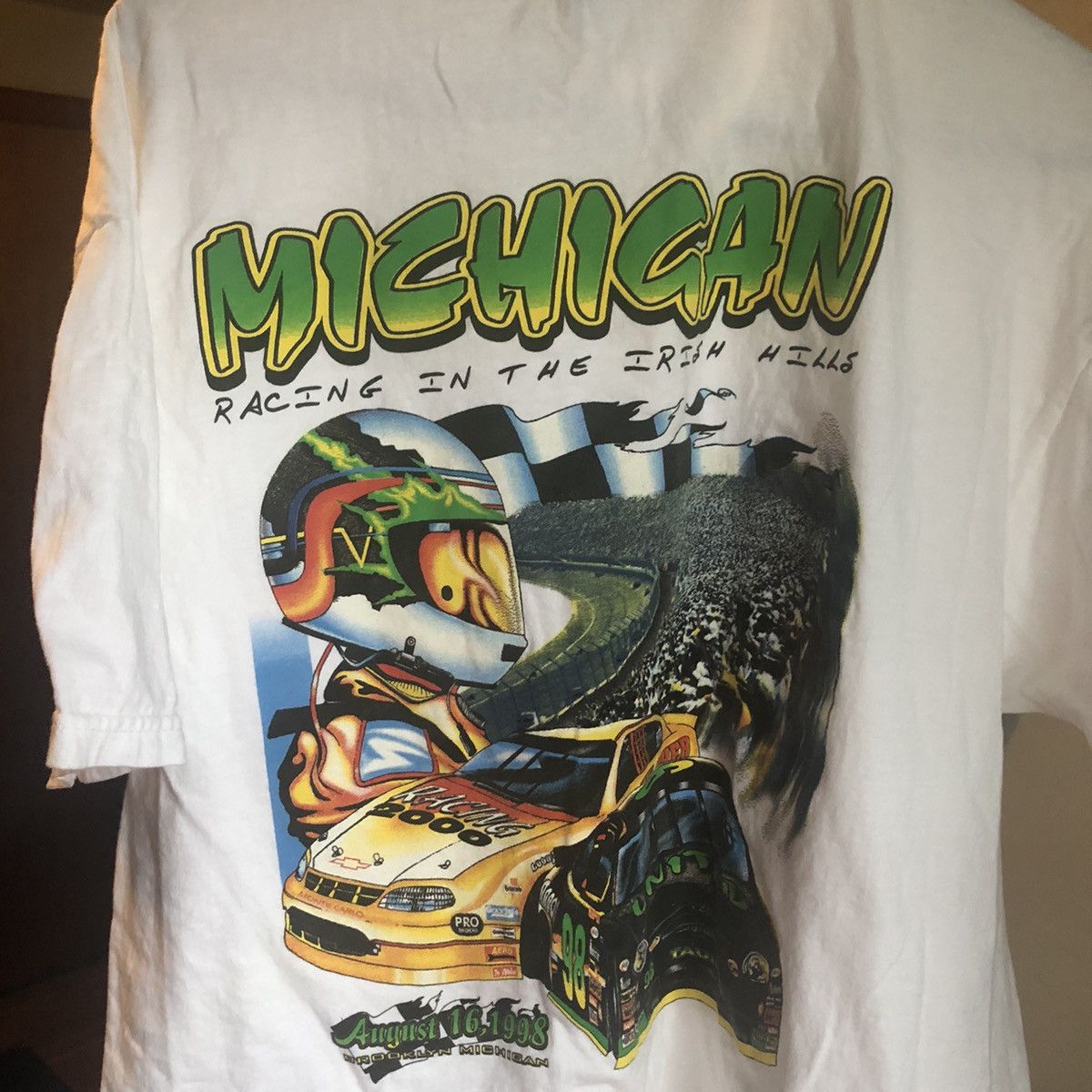 Pre-owned Racing X Vintage 1998 Michigan Nascar Racing Hills Graphic Logo Tee In White