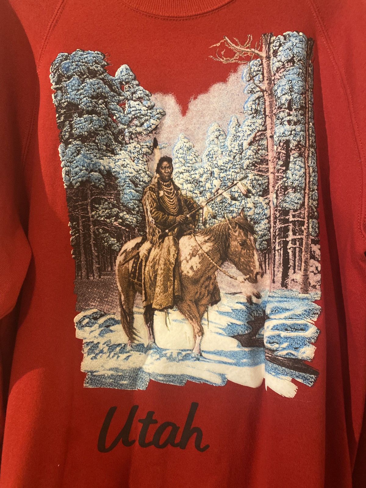 Vintage Vtg 90s Utah Native American on horse sweatshirt Size US XL / EU 56 / 4 - 2 Thumbnail