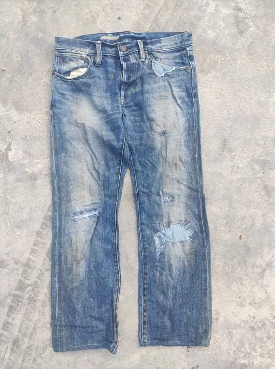 RLX Ralph Lauren RL jeans three quarter distressed denim patchwork design Size US 31 - 1 Thumbnail