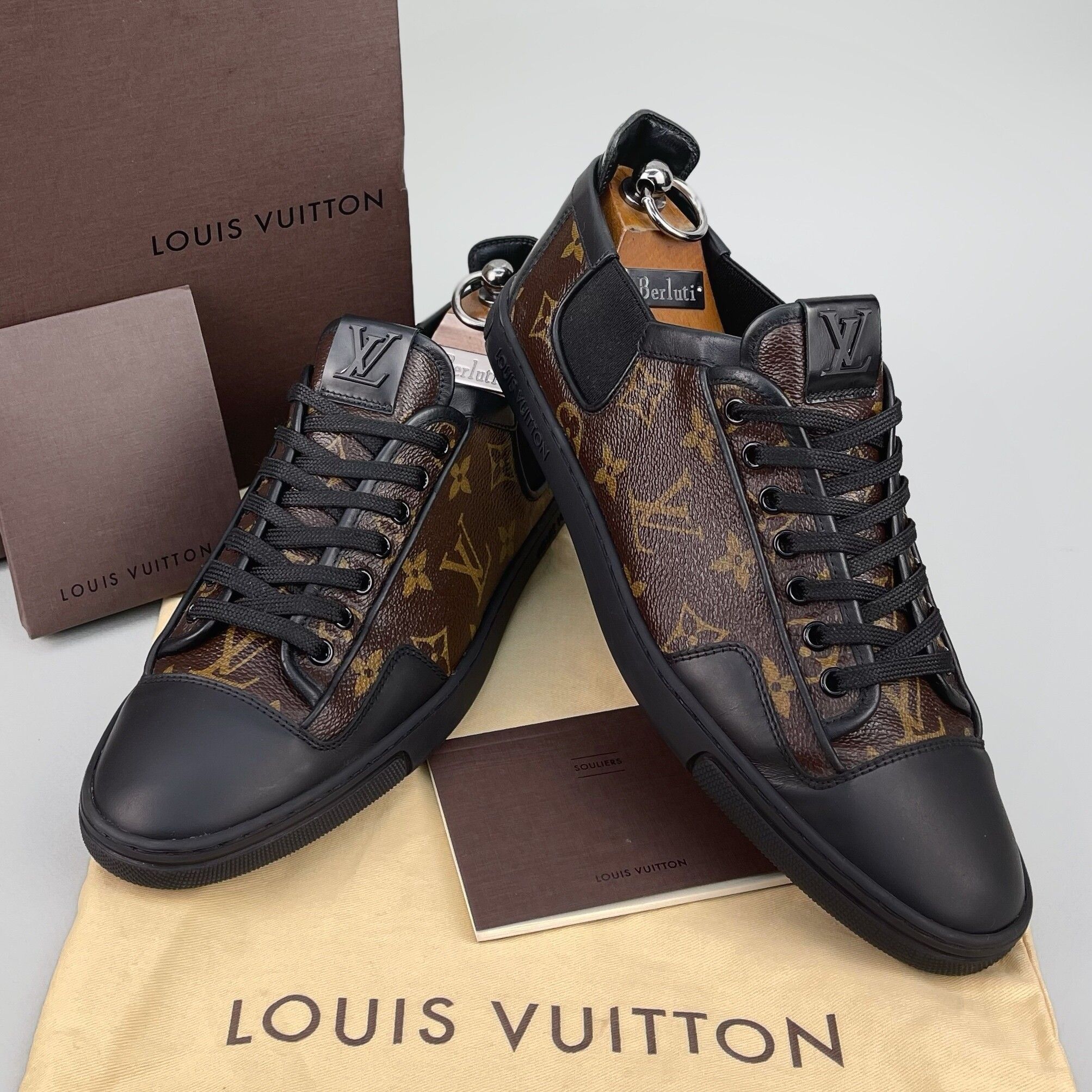 Louis Vuitton Black/Brown Leather and Monogram Canvas Slalom Low-Top  Sneakers Size 41