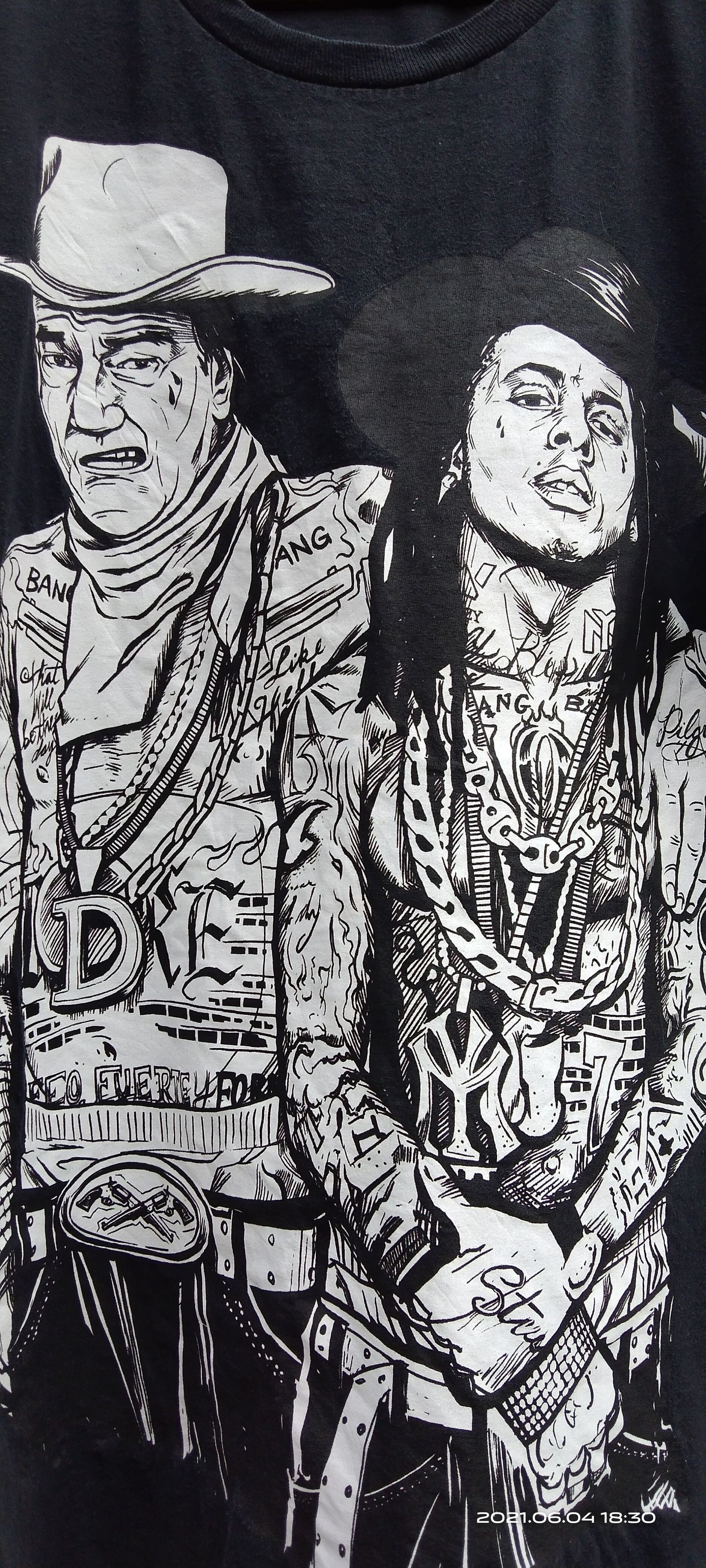 Lil Wayne × Rap Tees × Vintage RAPPERS LIL WAYNE AND AMERICAN ACTOR JOHN OVERPRINT Size US L / EU 52-54 / 3 - 3 Thumbnail