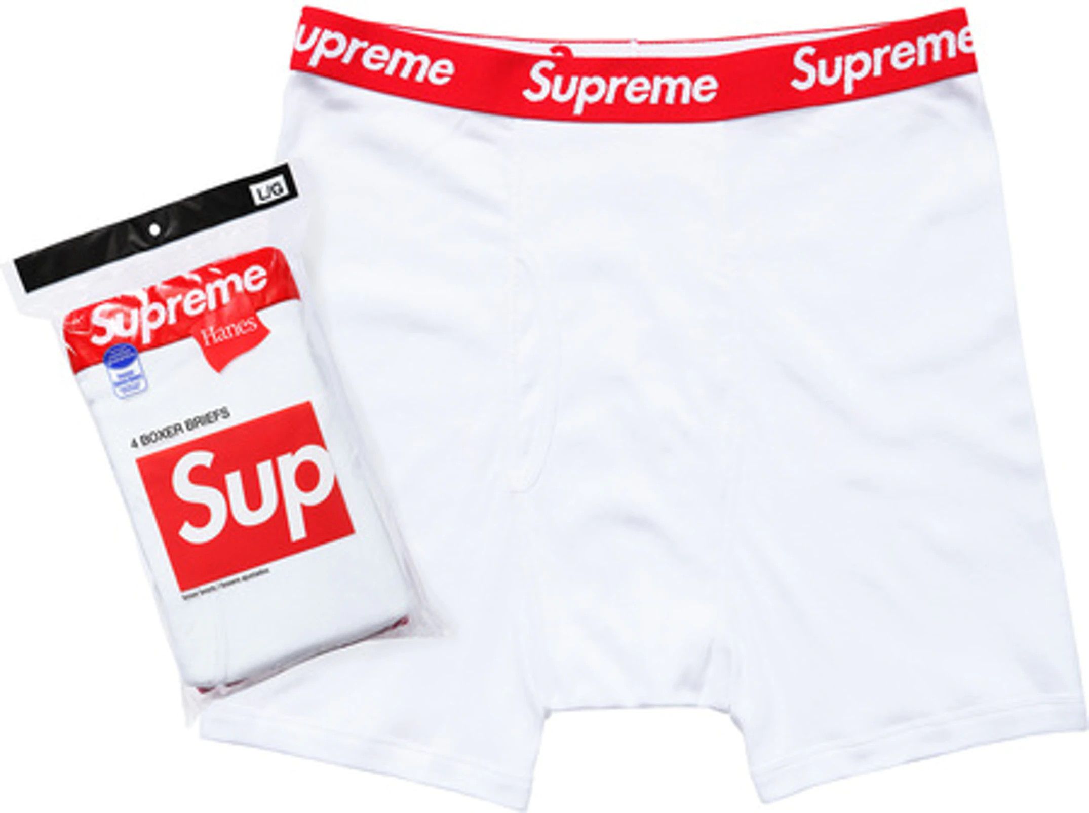 L-Supreme Hanes White Boxer (4 Pack) Briefs