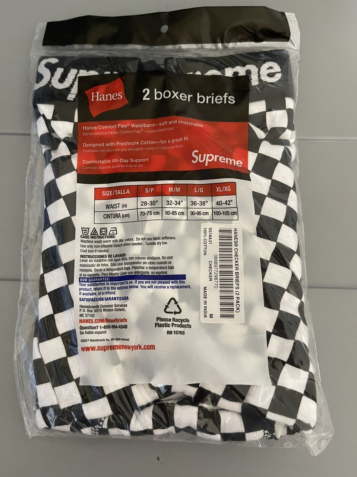 Supreme Hans Checkered Boxers authentic Briefs 2 Pack (Medium) Brand New