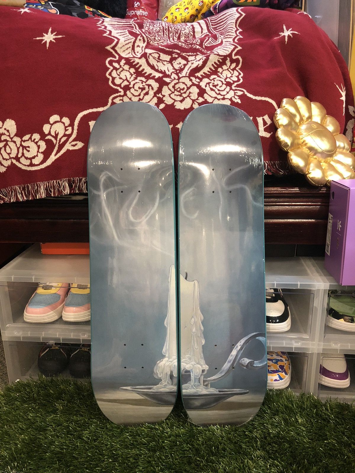 image of Supreme X Dan Colen Fuck Skateboard Set in Blue, Men's
