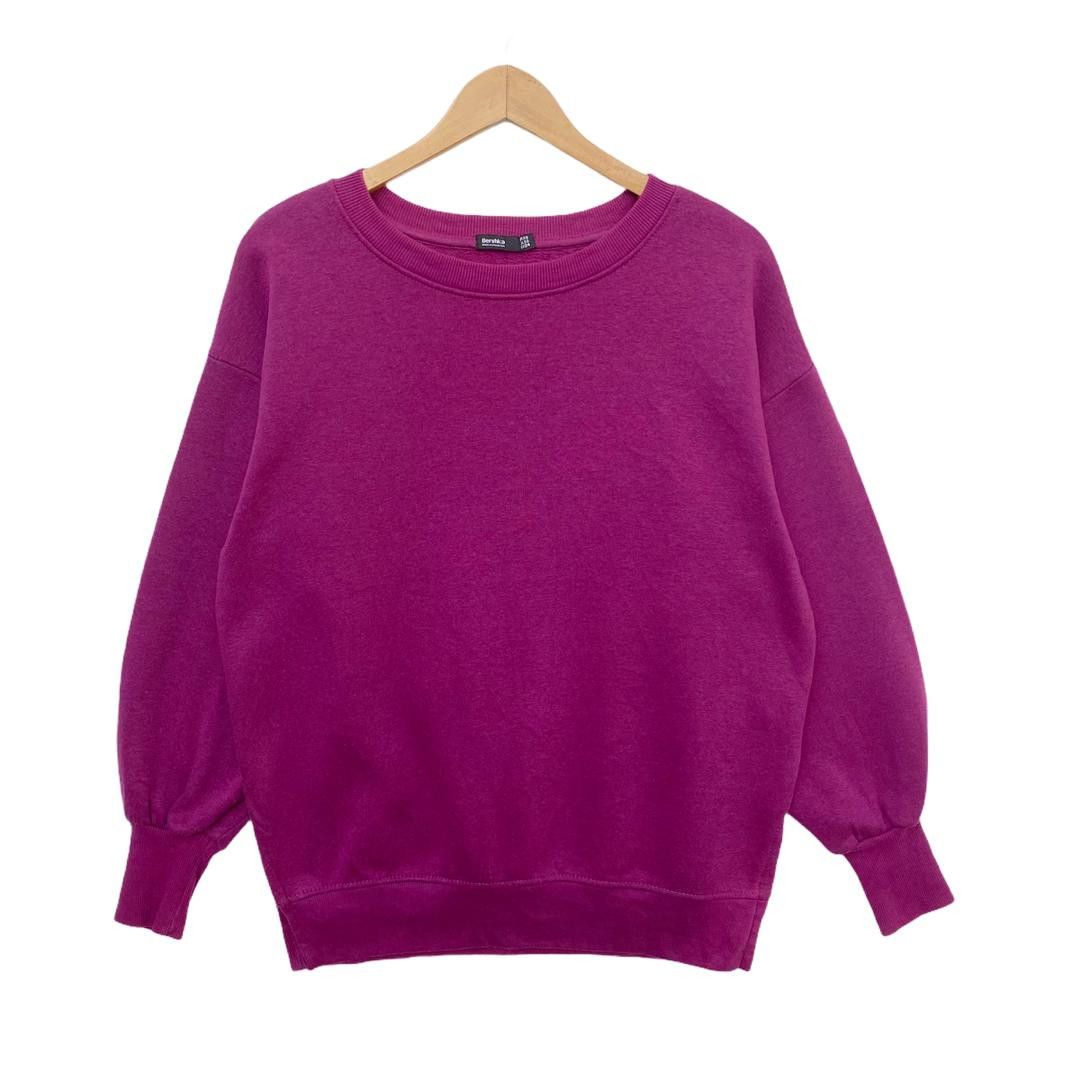 BERSHKA PLAIN MAGENTA SWEATSHIRT LARGE PULLOVER