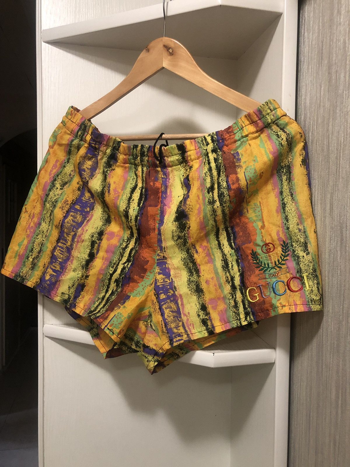 image of Italian Designers Gucci Vintage Shorts Swimming 90's in Yellow, Men's (Size 32)