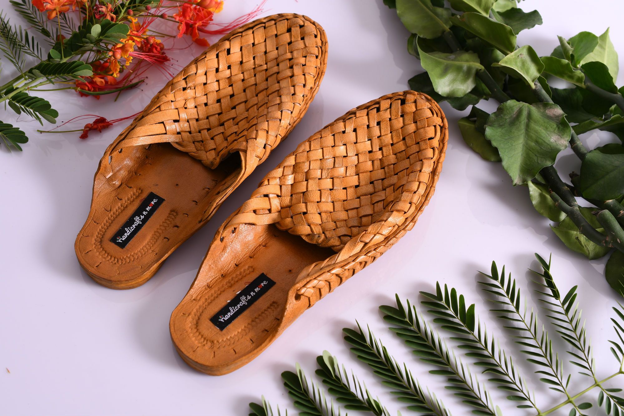 Handmade Criss Cross Leather Men Shoes, Men's Slippers, Indian Shoes Size US 12 / EU 45 - 6 Thumbnail