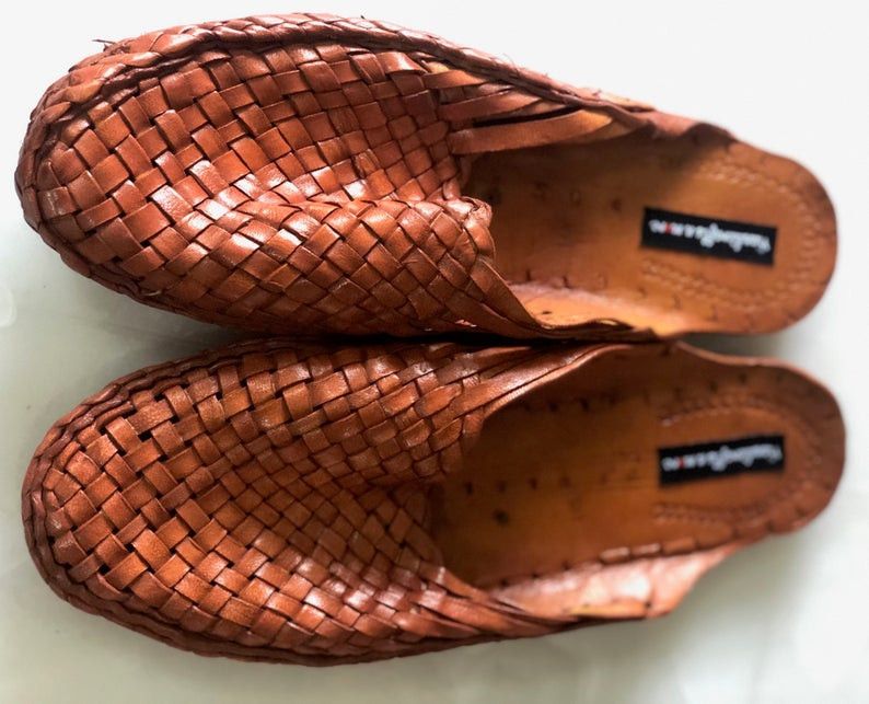 Handmade Criss Cross Leather Men Shoes, Men's Slippers, Indian Shoes Size US 10 / EU 43 - 3 Thumbnail