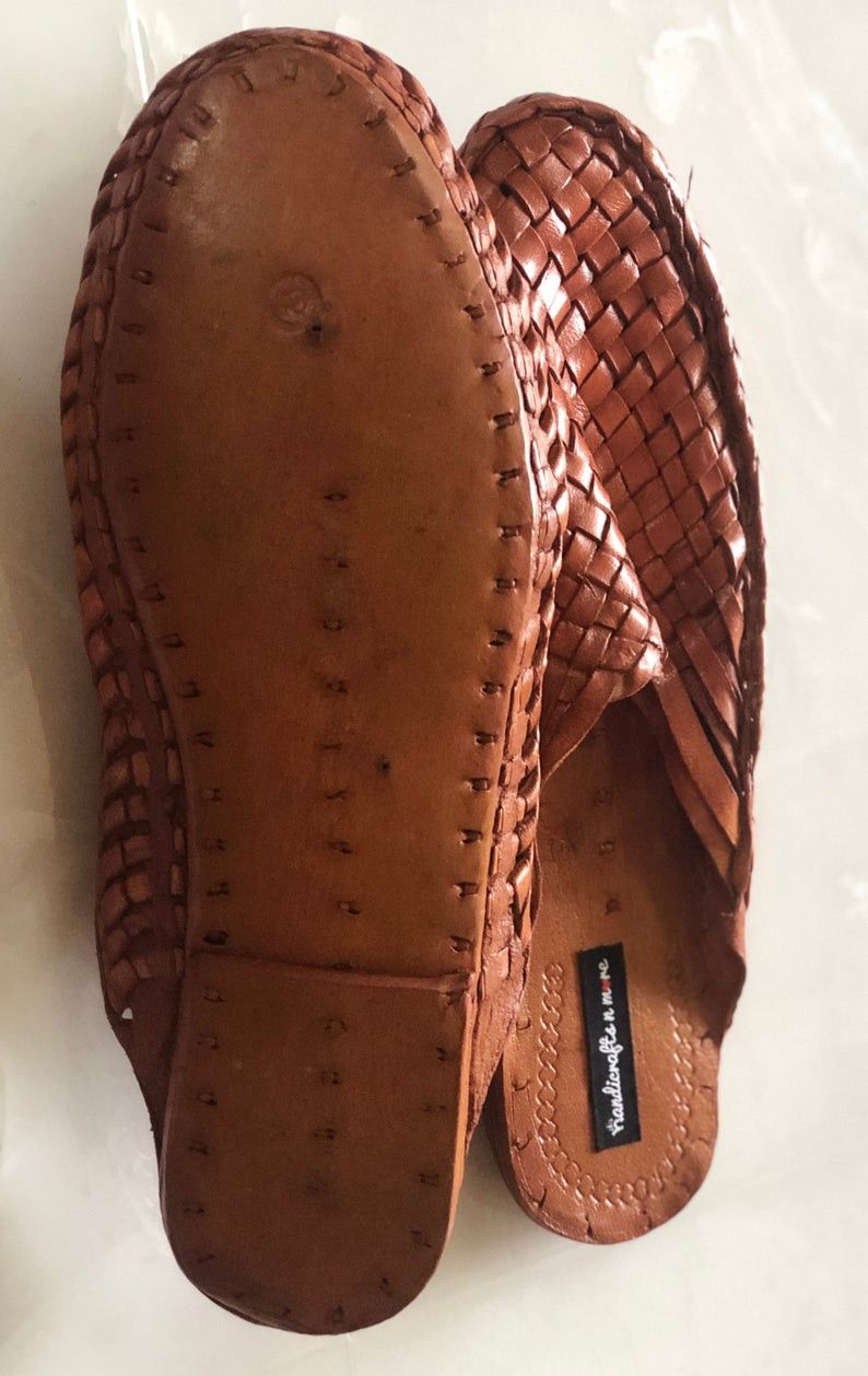 Handmade Criss Cross Leather Men Shoes, Men's Slippers, Indian Shoes Size US 10 / EU 43 - 4 Thumbnail