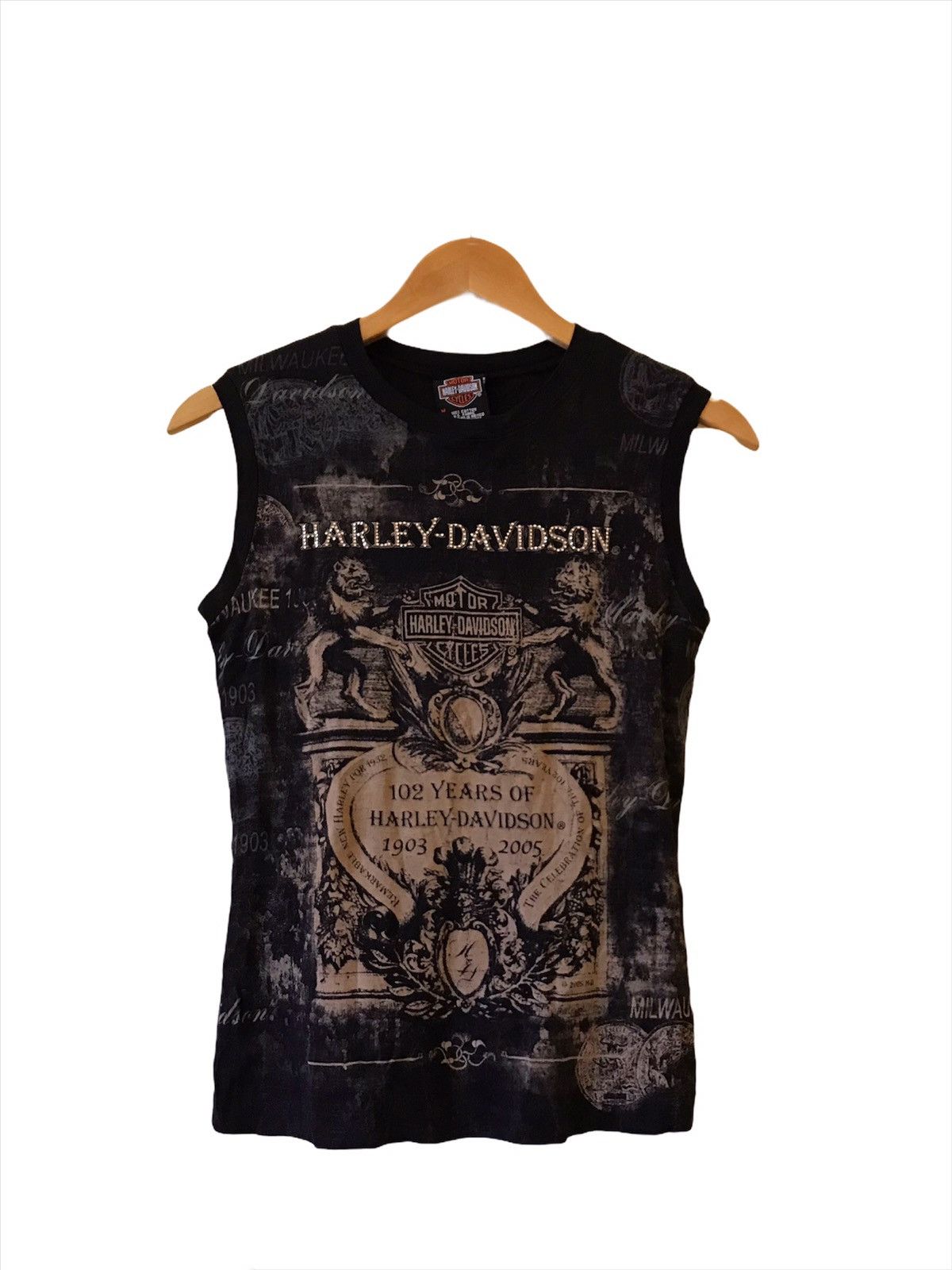 Vintage 102 Years of Harley Davidson Overprint Sleeveless