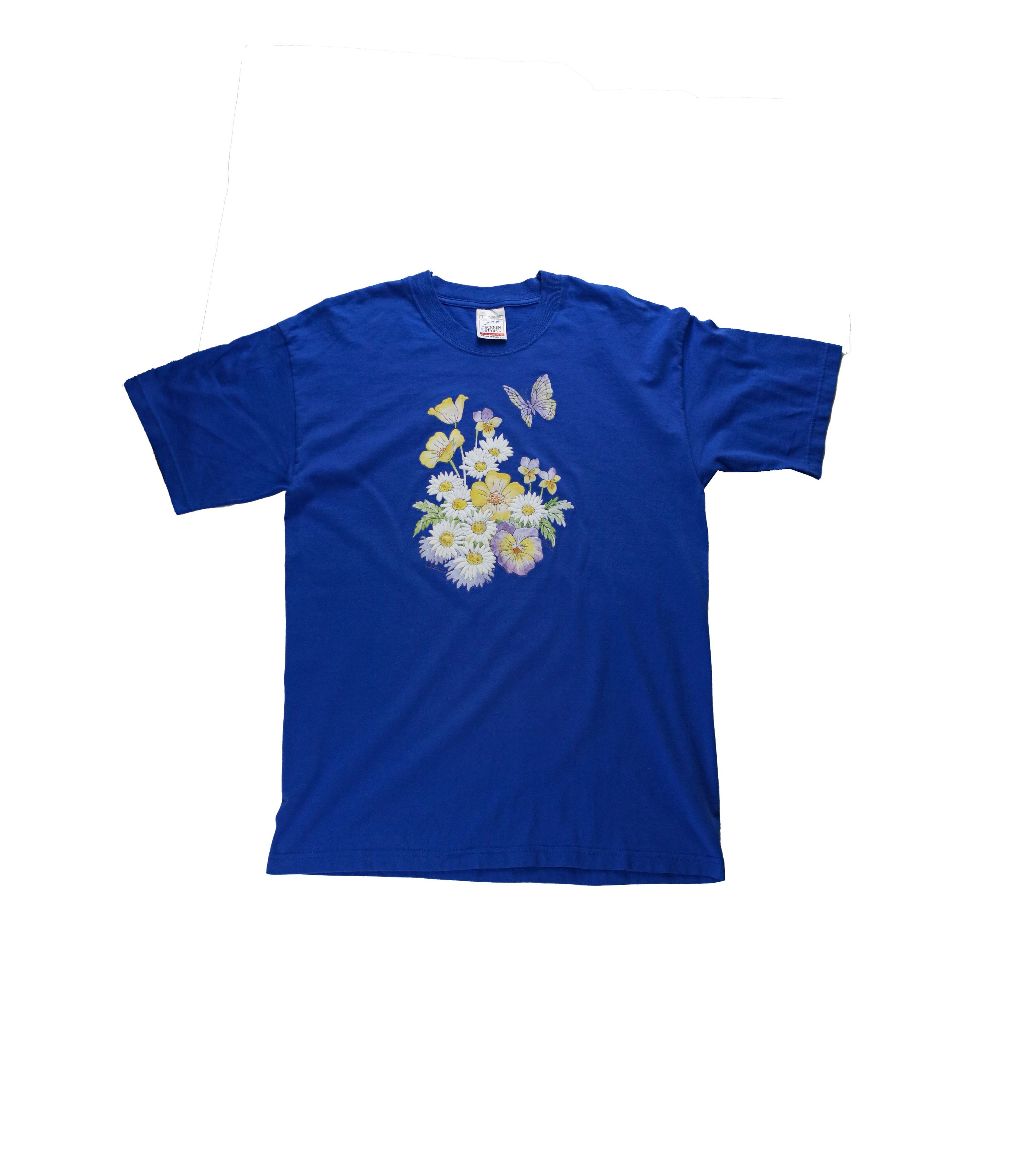 Vintage Screen Stars Blue Floral T Shirt Vintage Large