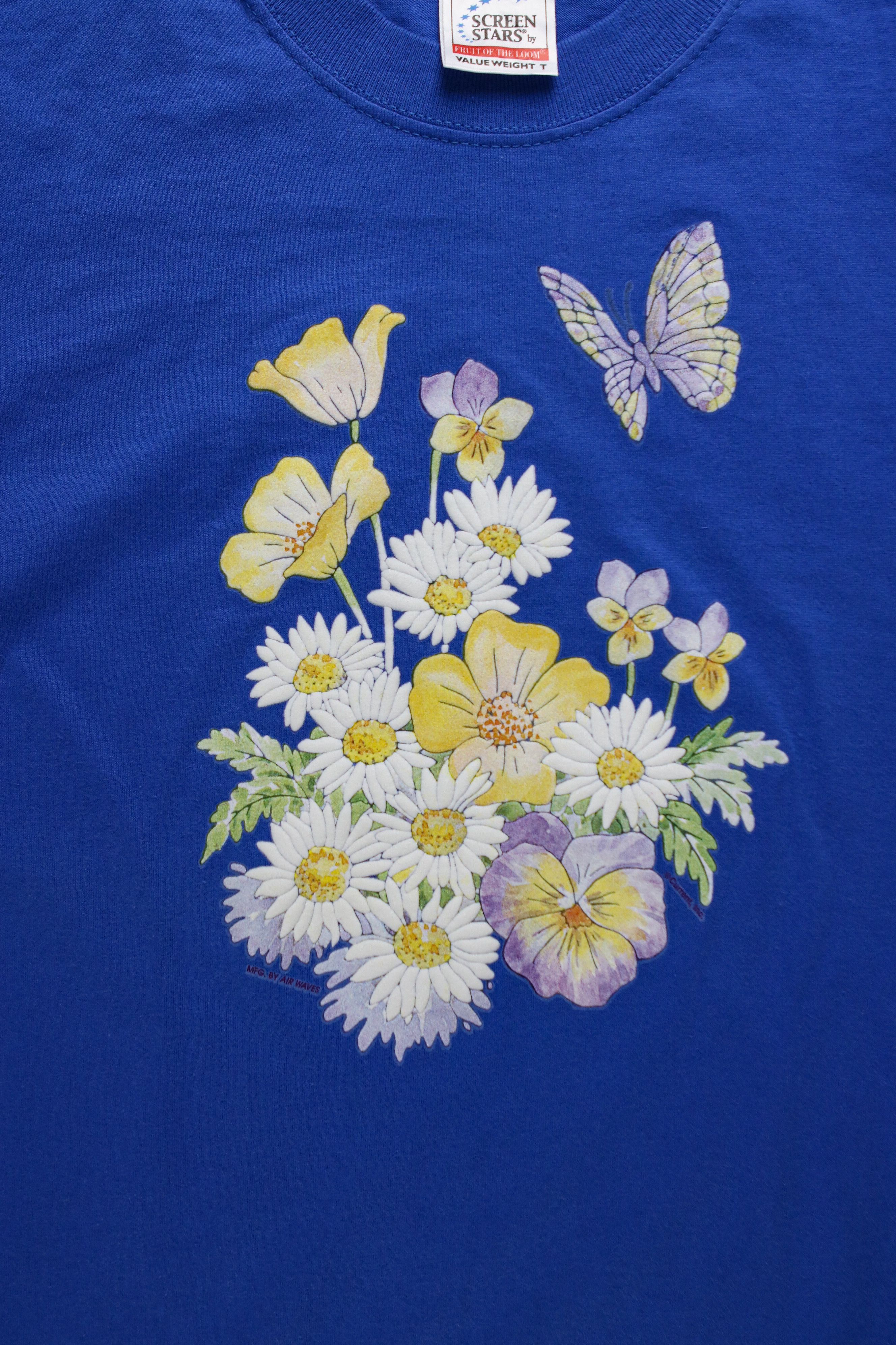 Vintage Screen Stars Blue Floral T Shirt Vintage Large