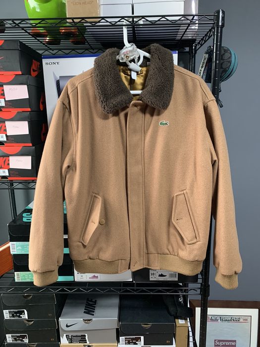 Supreme Supreme x Lacoste Wool Bomber Jacket Tan Size Medium | Grailed