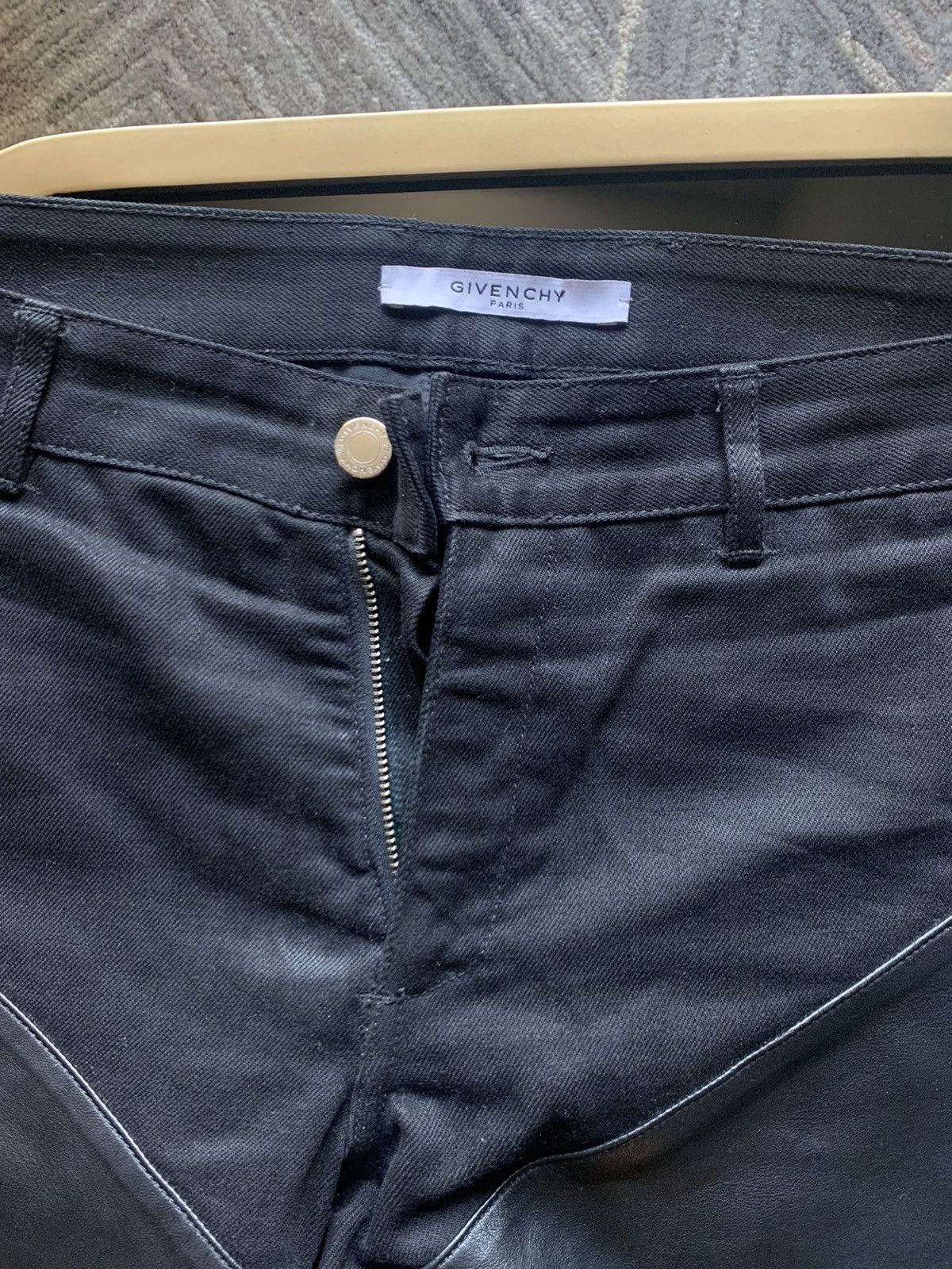 image of Givenchy Black Leather-Paneled Moto Biker Jeans, Men's (Size 32)