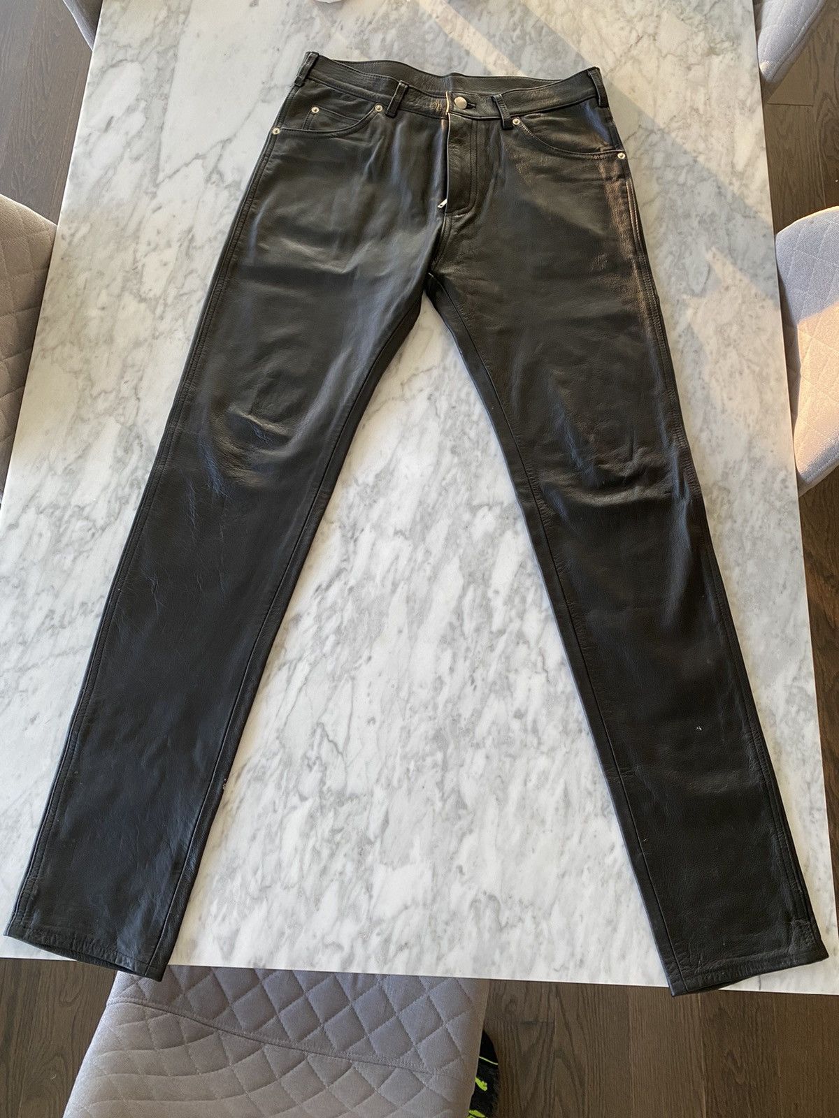 Vintage Black Leather Biker Pants (hand made in Canada) Size US 32 / EU 48 - 2 Thumbnail