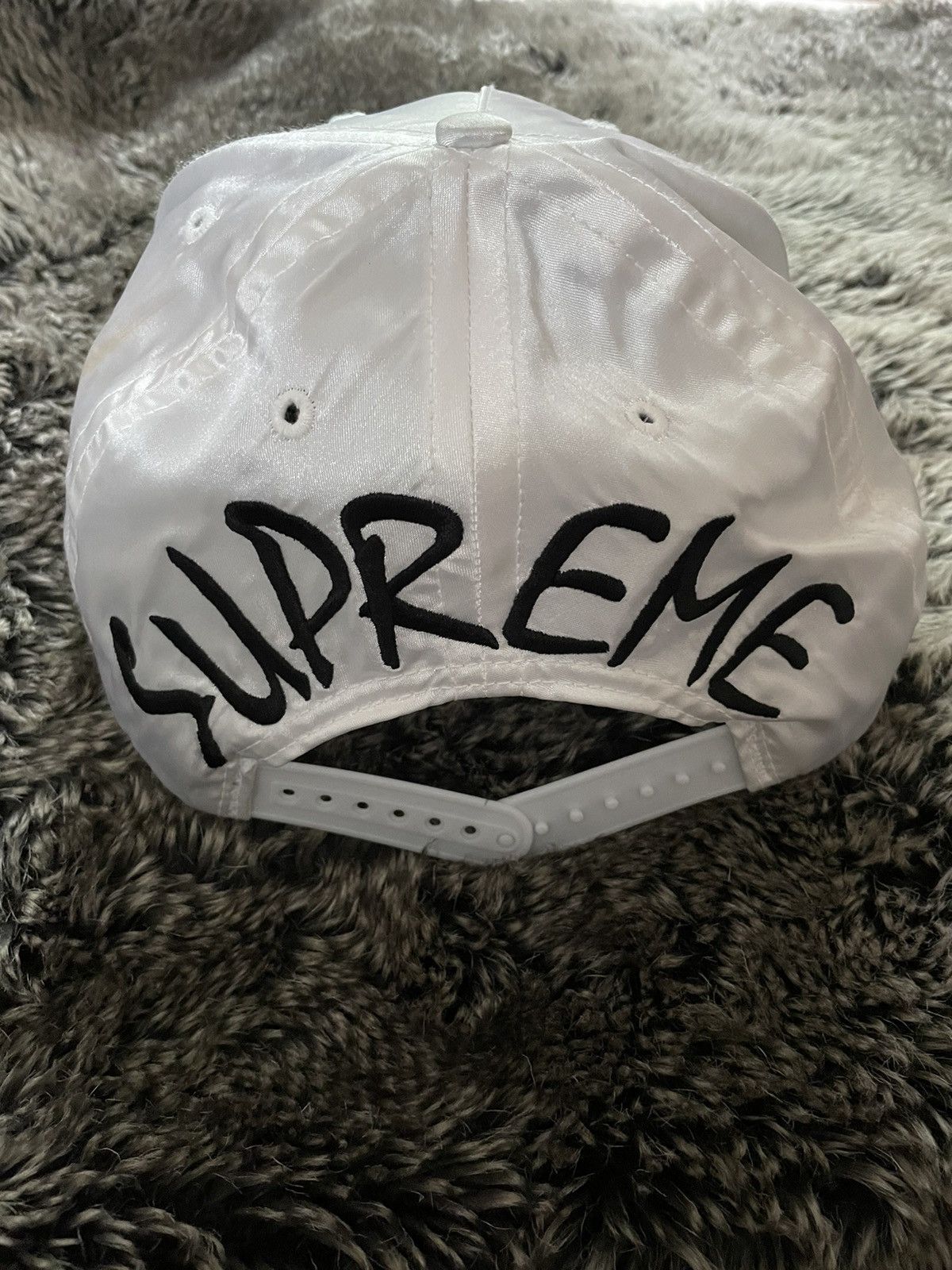 All white satin snapback