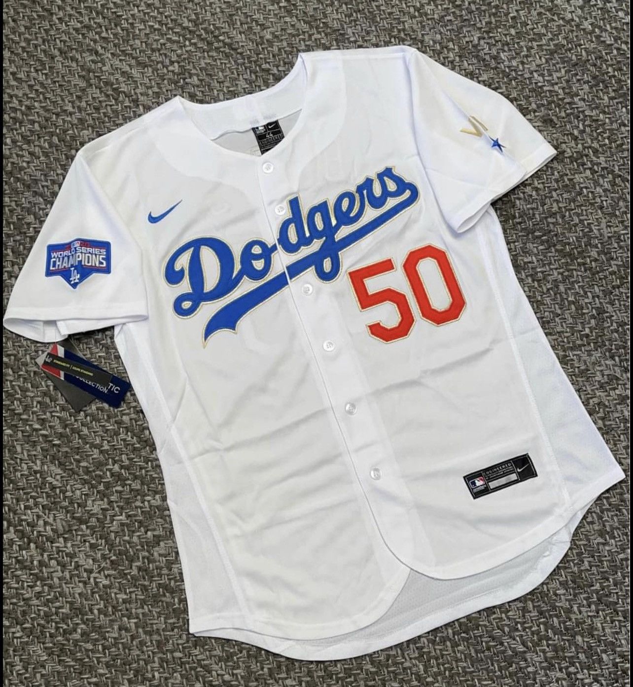 Nike Mookie Betts Dodgers Gold trim jersey