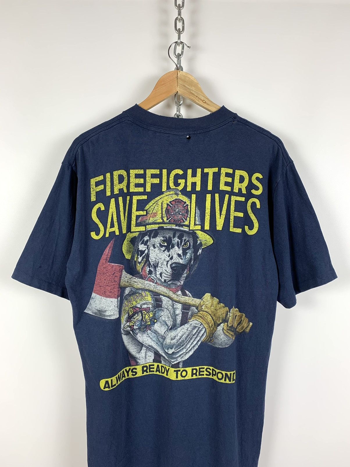 Big Dogs 90s Vintage Dog Firefighters Save Lives Always Ready Respond Size US L / EU 52-54 / 3 - 2 Thumbnail