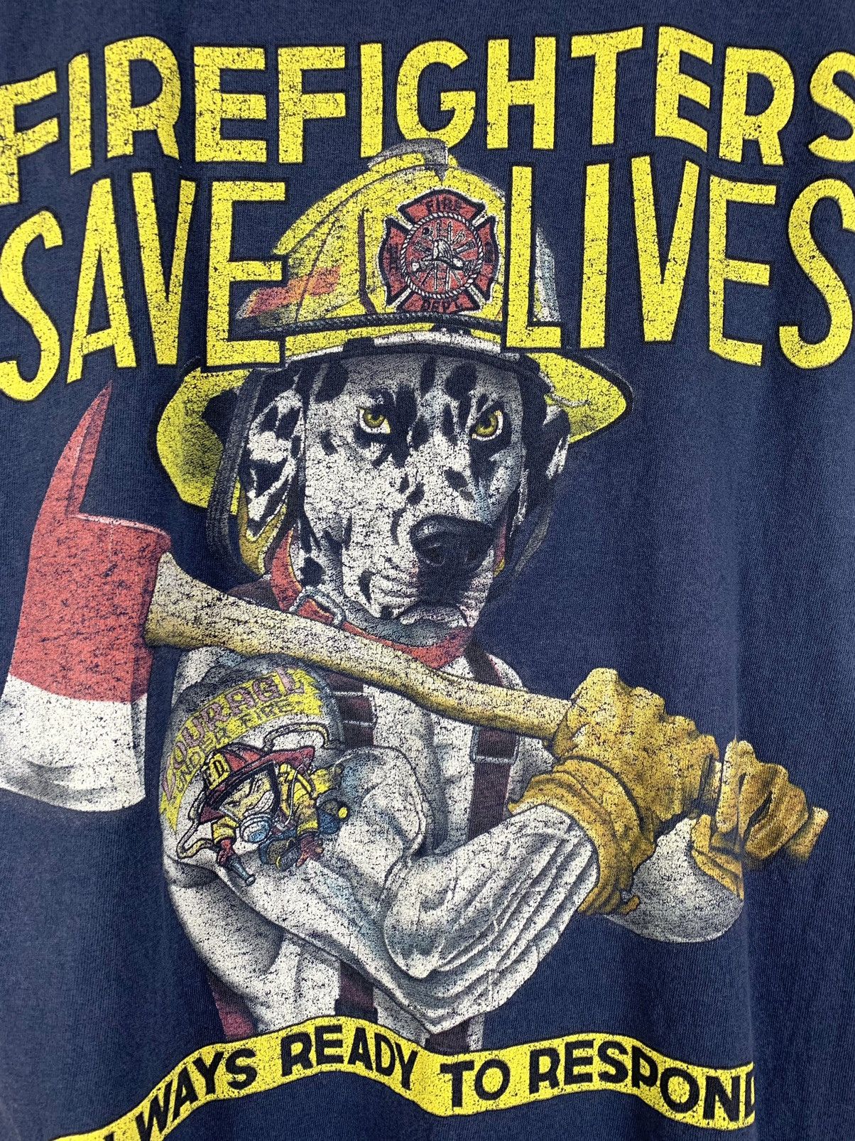Big Dogs 90s Vintage Dog Firefighters Save Lives Always Ready Respond Size US L / EU 52-54 / 3 - 7 Thumbnail