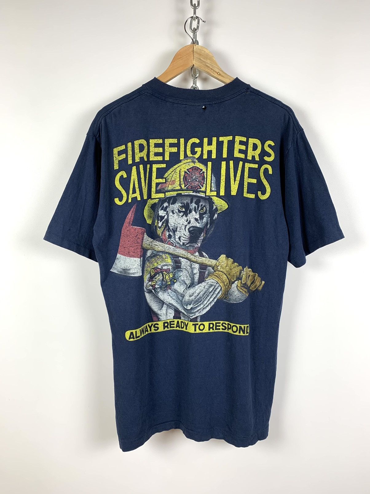 Big Dogs 90s Vintage Dog Firefighters Save Lives Always Ready Respond Size US L / EU 52-54 / 3 - 1 Thumbnail