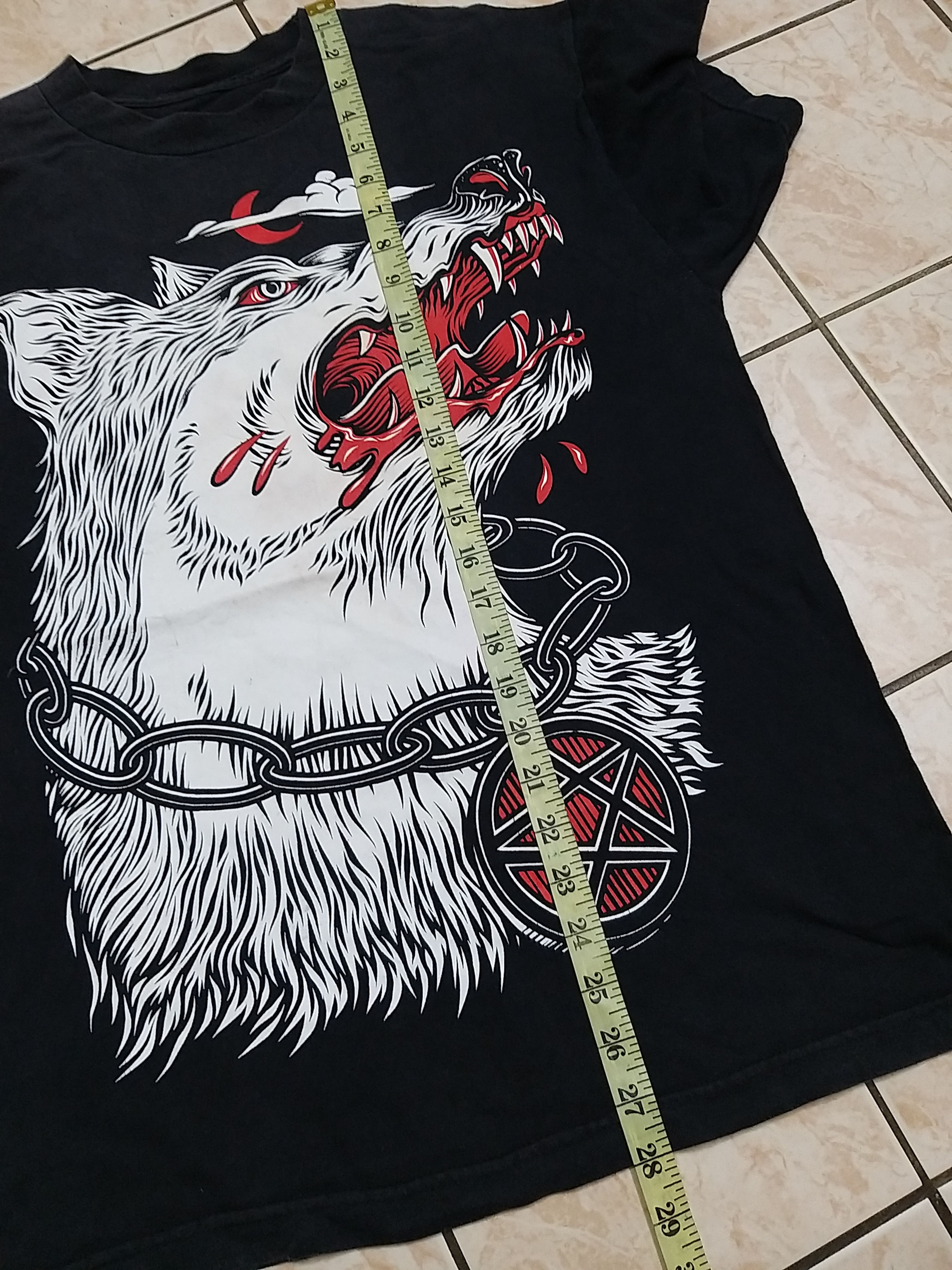 Japanese Brand SICK🔥SCARY WOLF METAL BIG PRINT DESIGN T SHIRT. Size US M / EU 48-50 / 2 - 5 Thumbnail