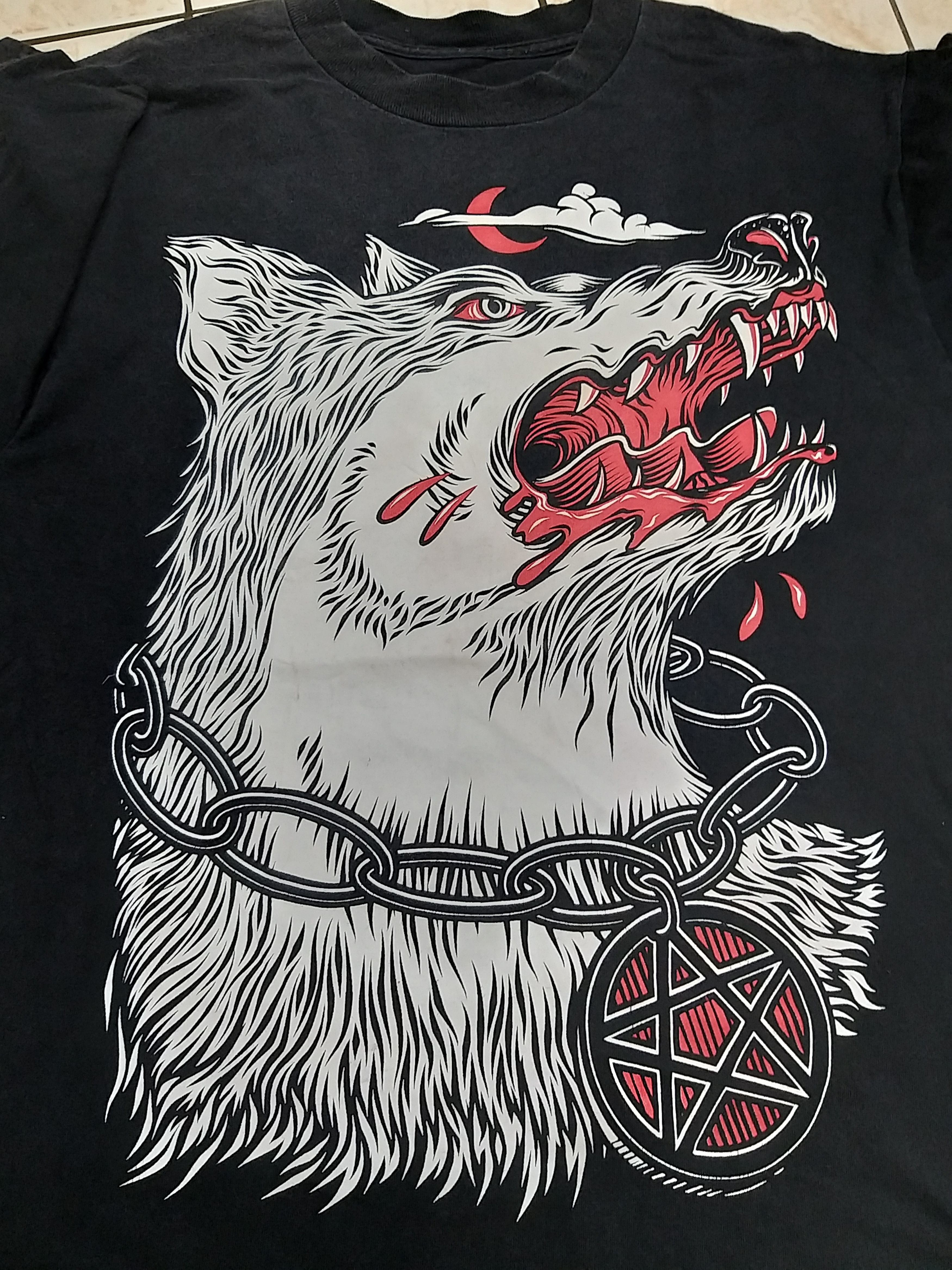 Japanese Brand SICK🔥SCARY WOLF METAL BIG PRINT DESIGN T SHIRT. Size US M / EU 48-50 / 2 - 3 Thumbnail