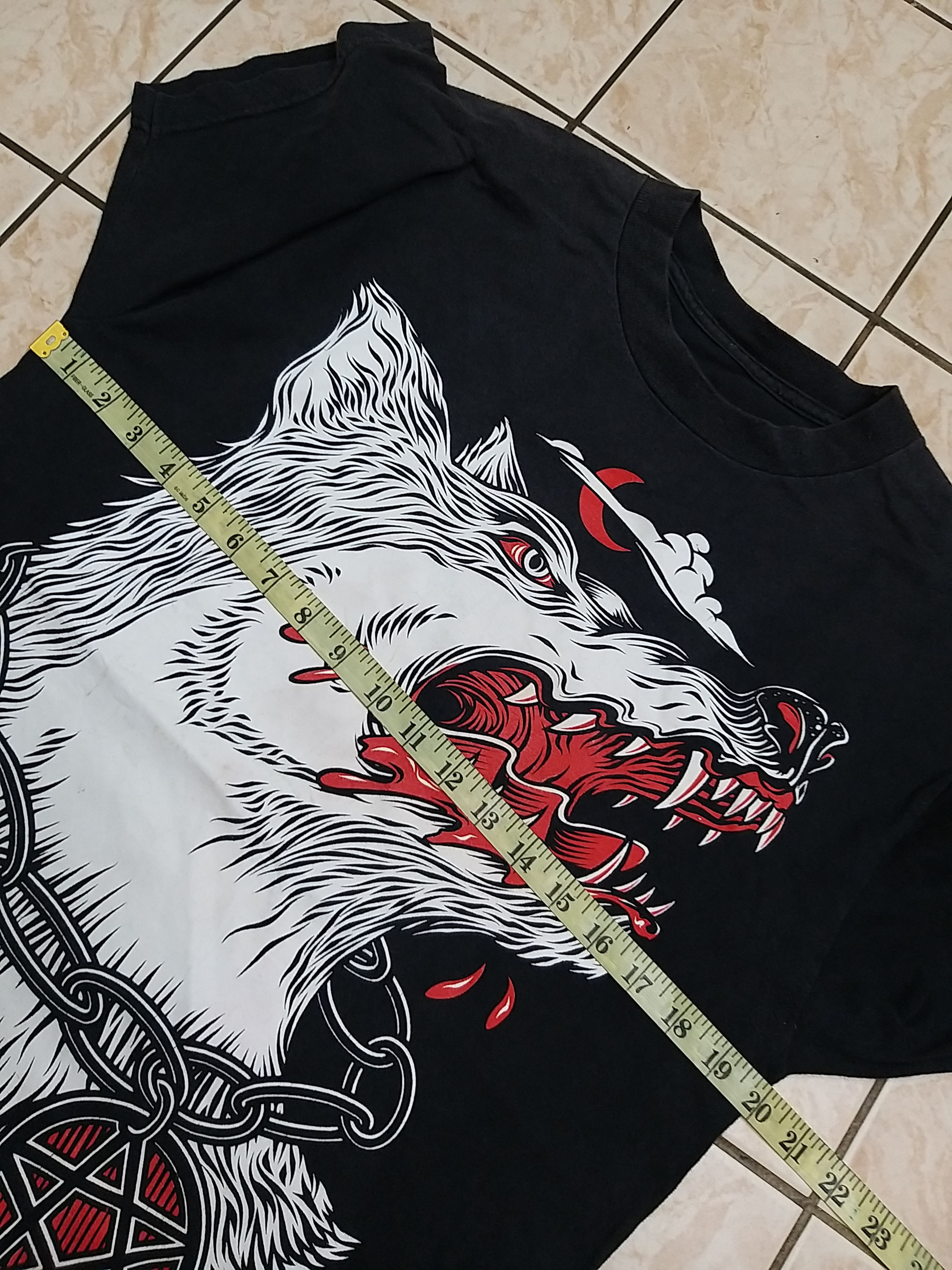 Japanese Brand SICK🔥SCARY WOLF METAL BIG PRINT DESIGN T SHIRT. Size US M / EU 48-50 / 2 - 4 Thumbnail