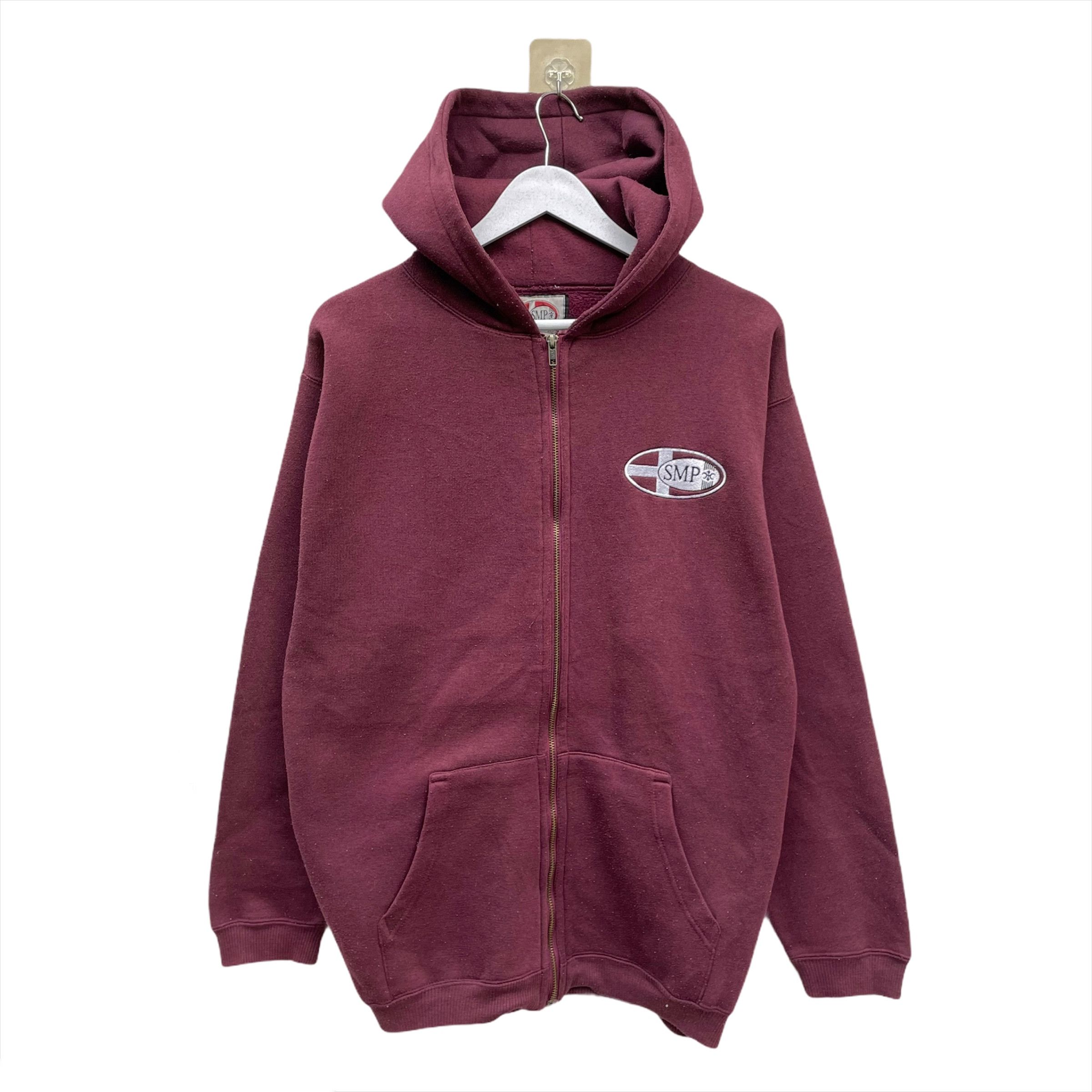 Pick! Vintage 90s SMP Skateboard Sweater Hoodie Maroon Fullzip Fashion Small Logo Embroidered high quality Size L