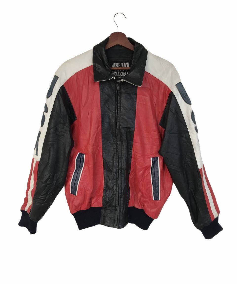 Michael Hoban Michael Hoban Big Usa Flag Sleeve Spellout Leather Jacket ...