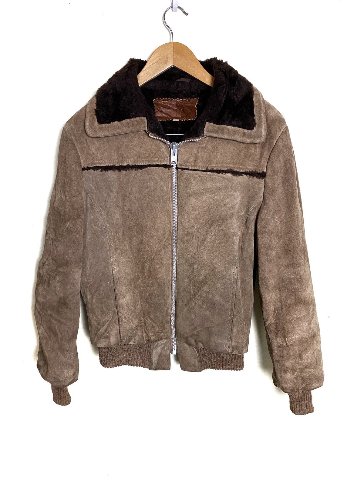 William Barry Vintage Distressed Leather good Flight Bomber Jacket Mouton Collar 38US