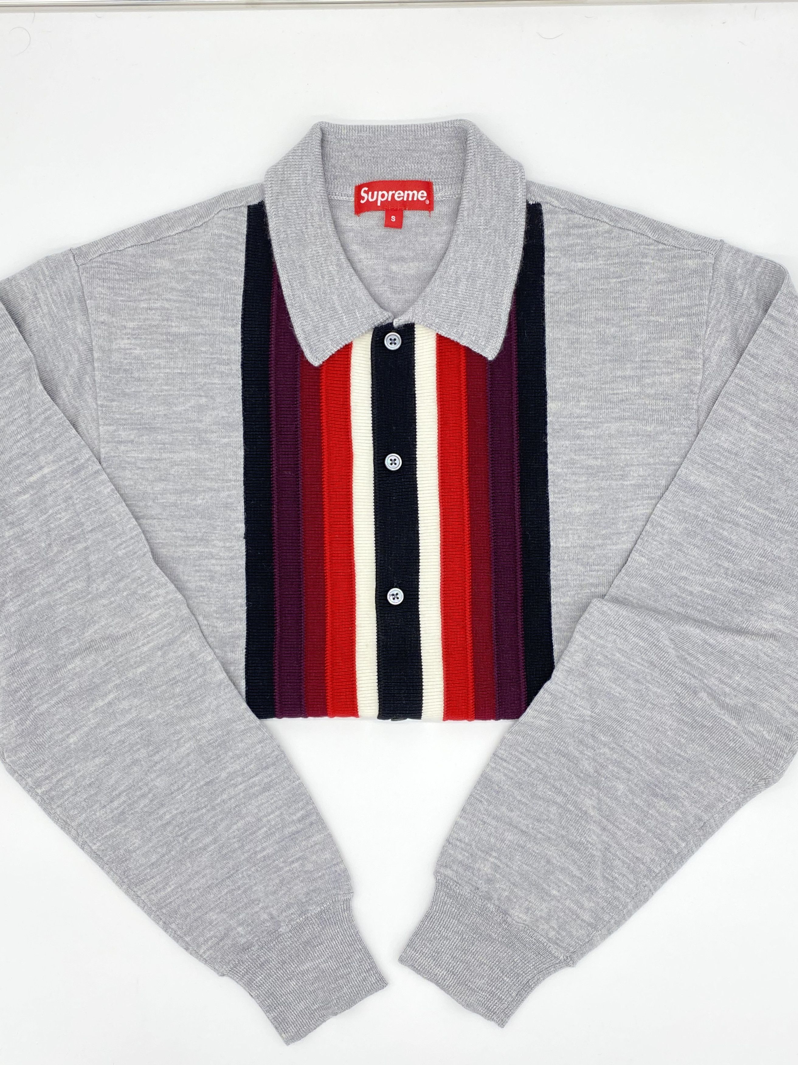 Supreme Supreme Corner Stripe Polo Sweater Grey | Grailed