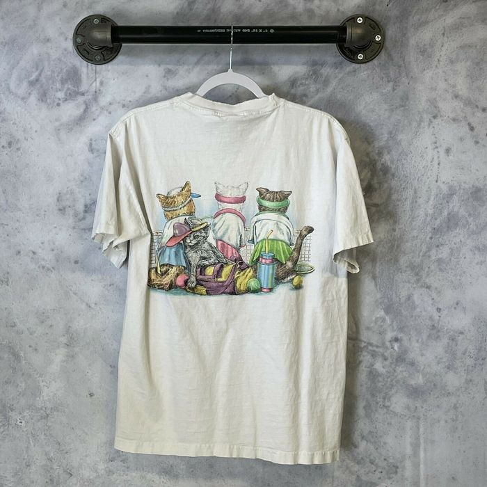 Vintage Vintage 90s Prints of Tails Tennis Playing Cats T Shirt