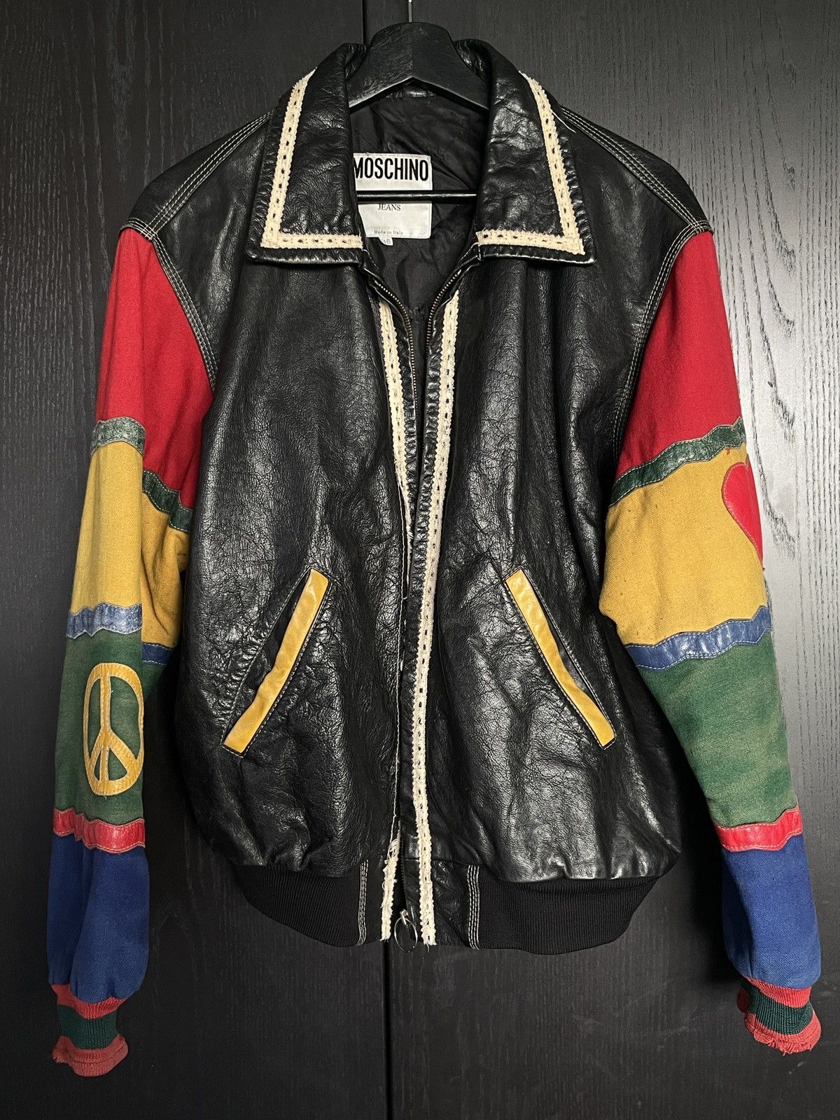 Moschino Rare Vintage 1980s Peace & Love Moschino Leather Jacket 