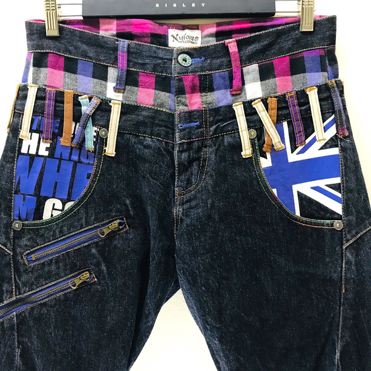 Japanese Brand NYLAUS Denim Double Waist Multicolor Jeans Size US 32 / EU 48 - 3 Thumbnail
