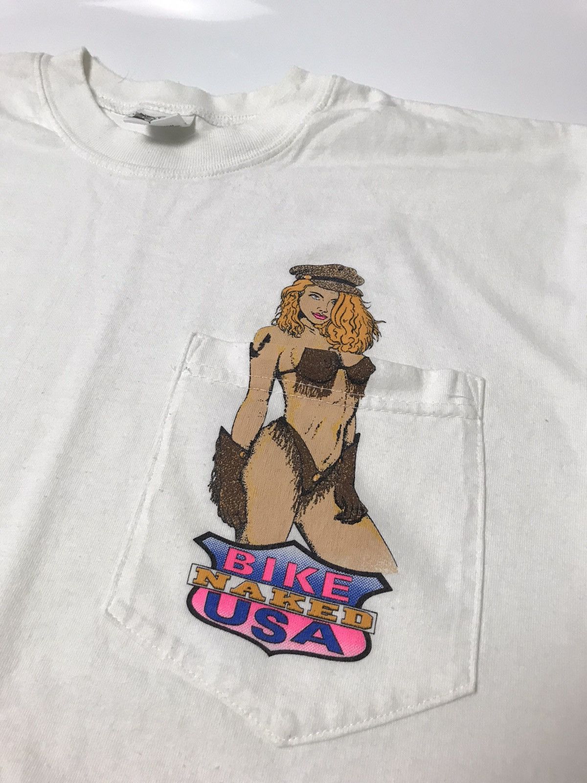 Vintage Vintage 90s Bike Naked USA Nude Girl Pocket T-Shirt | Grailed