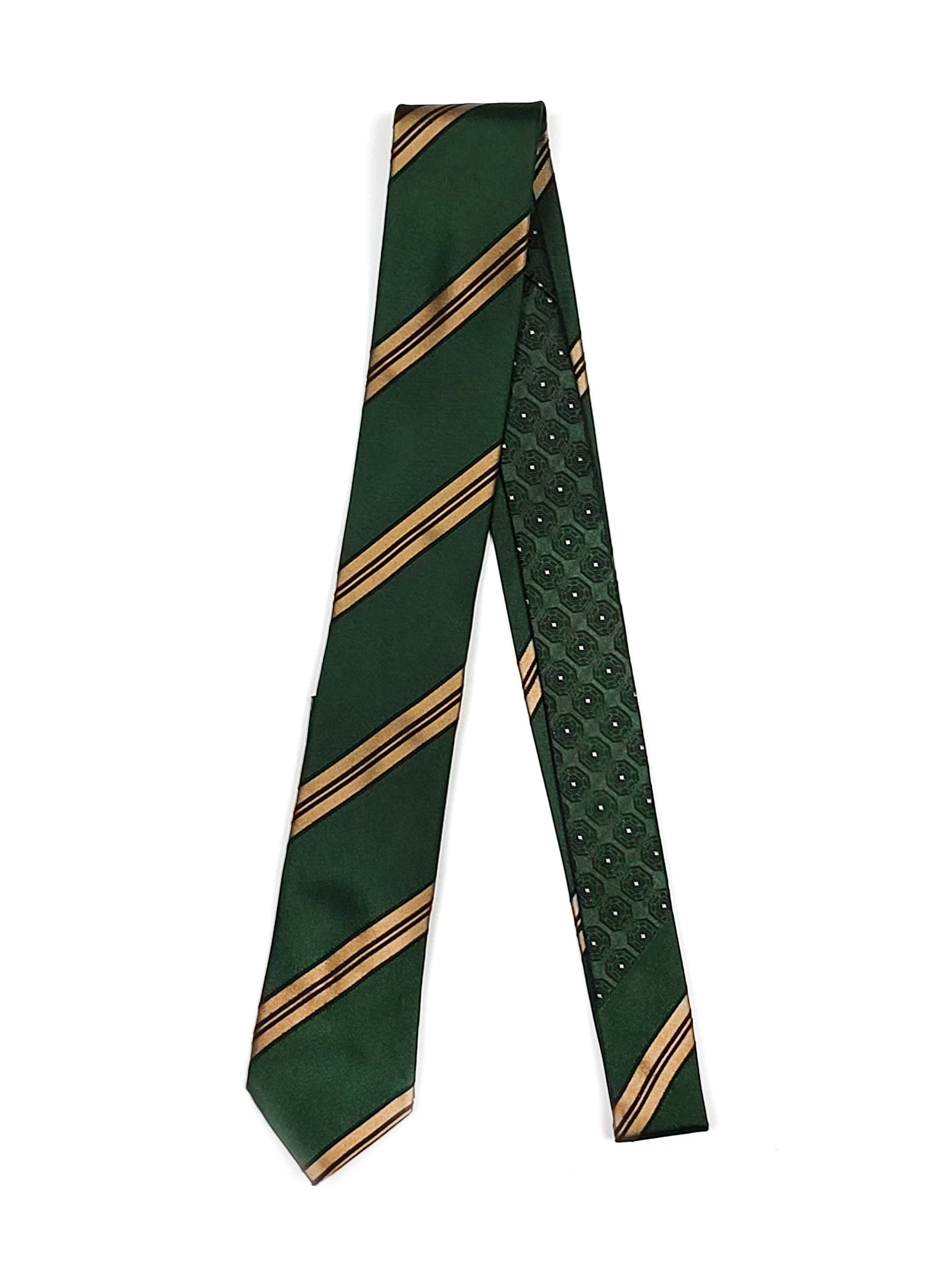 Green Gold Striped Silk Skinny Narrow Necktie