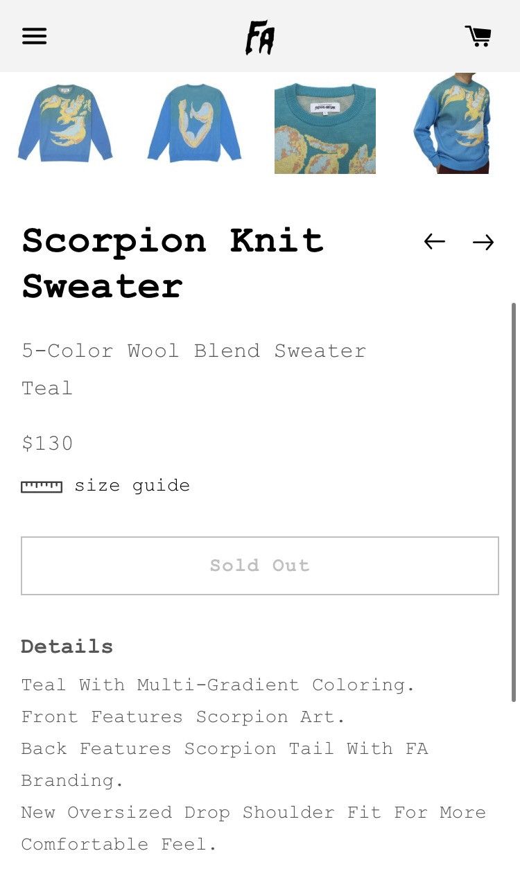 Fucking Awesome 2020 Scorpion Knit Sweater (teal) Size US M / EU 48-50 / 2 - 6 Thumbnail